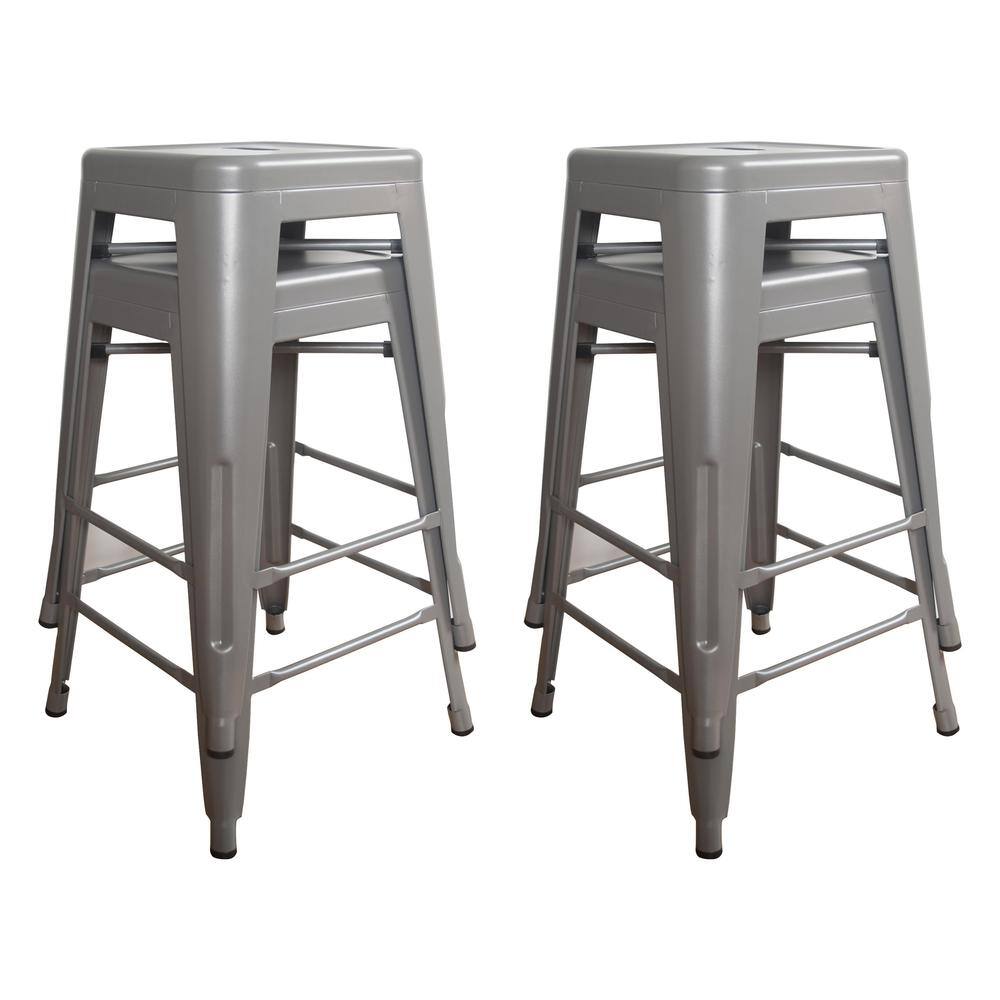 Angle. AmeriHome - Loft 24 Inch Metal Bar Stool - 4 Piece - Silver.