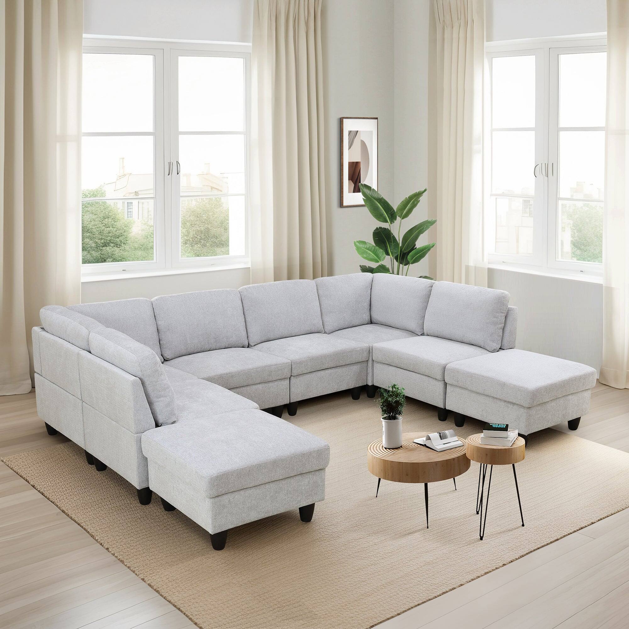 Alt View 4. Boyel Living - 8 Piece Modular Corduroy Sofa Set Movable DIY Sectional - Light Gray.