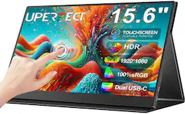 UPERFECT - 15.6" Touch Portable Monitor – FHD IPS 10-Point Touch, USB-C/HDMI, VESA & Smart Cover – for Laptop PC Switch - Black