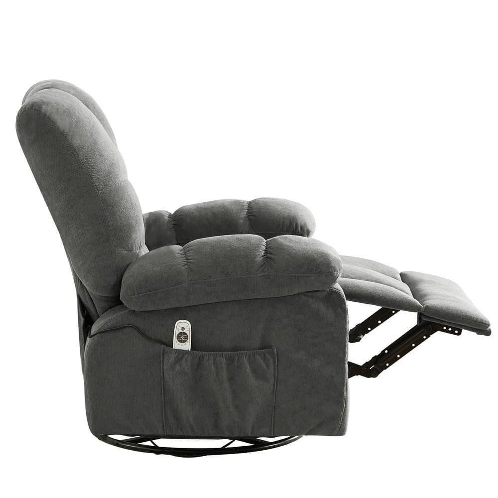 Alt View 1. Kadyn - Oversized Swivel Recliner Chair with Massage & Heat, 350lb Capacity, 8 Vibration Modes, USB Port, Dark Gray - Gray.