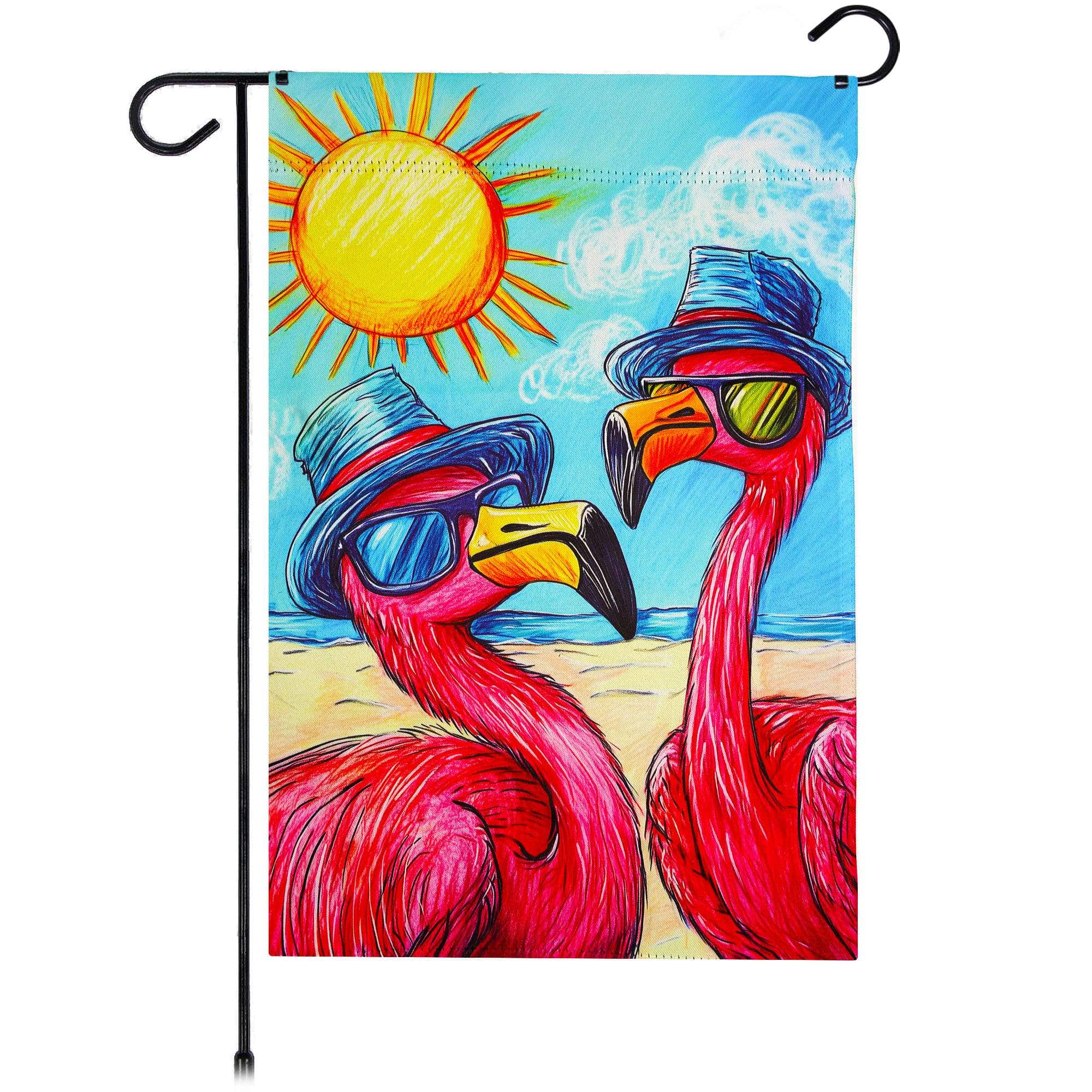 G128 - Summer Flamingo Beach Garden Flag 12x18 In Double Sided Summer Yard Garden Lawn Decoration - Pink