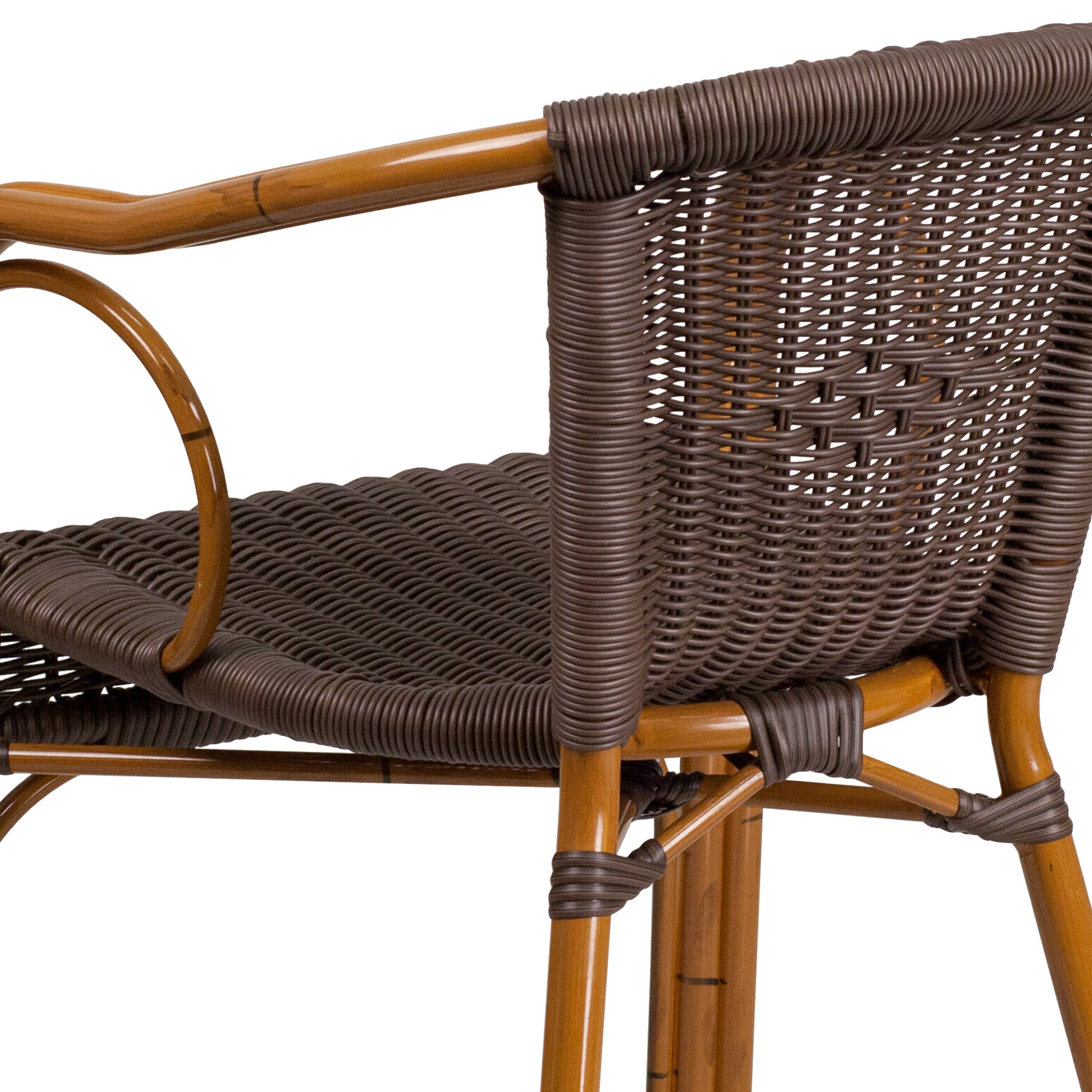 Alt View 9. Emma + Oliver - Rattan Restaurant Patio Chair with Bamboo-Aluminum Frame - Dark Brown Rattan/Red Bamboo-Aluminum Frame.
