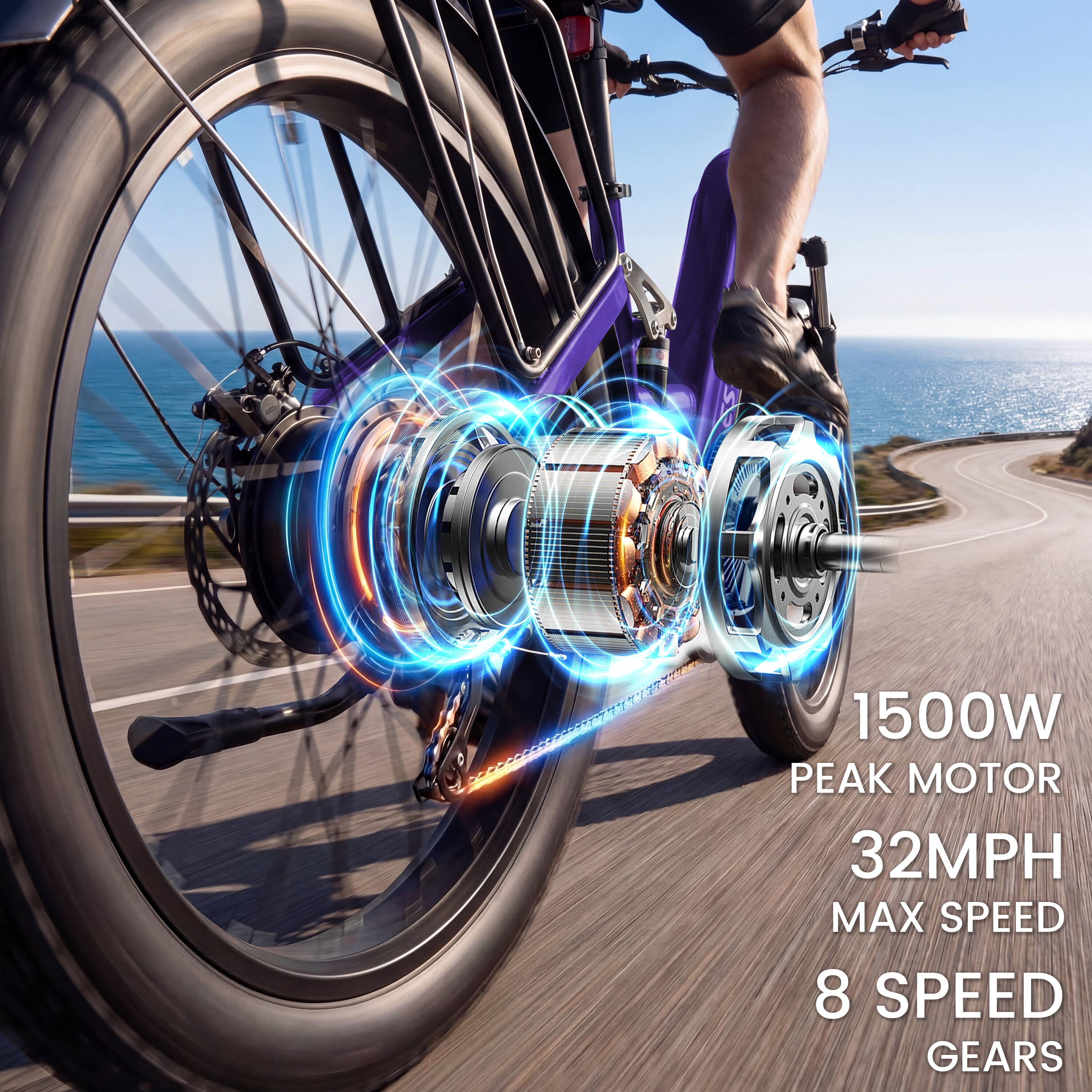 1500W Peak Motor  
32MPH Max Speed  
8 Speed Gears