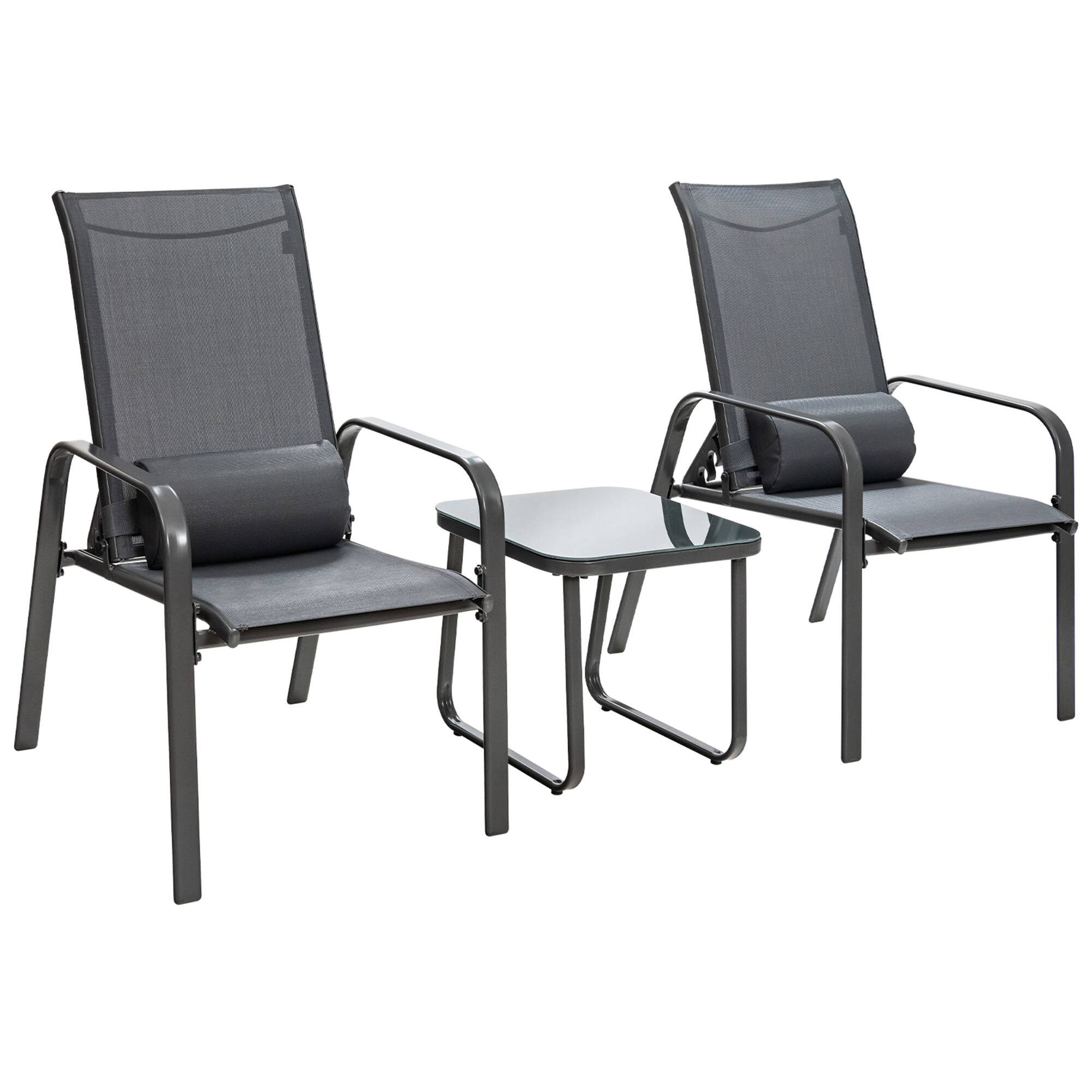 Alt View 8. Gymax - Gymax 3PCS Outdoor Bistro Set Patio Conversation Set w/ Adjustable Backrest Grey - Grey.