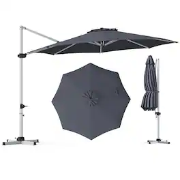 Costway - 11FT Cantilever Outdoor Umbrella, Large Offset Umbrella with 360-Degree Rotation - Gray