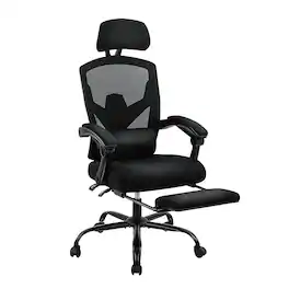 Spaco - Retractable Footrest Ergonomic Swivel Executive Office Chair with Lumbar Support Pillow and Padded Armrests - Black