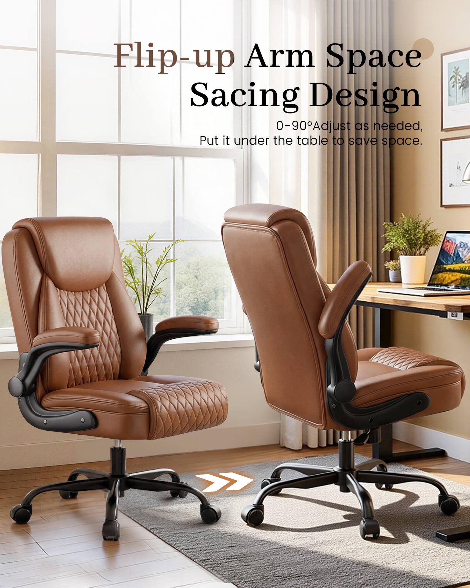 Flip-up Arm Space Sacing Design  
0-90° Adjust as needed,  
Put it under the table to save space.