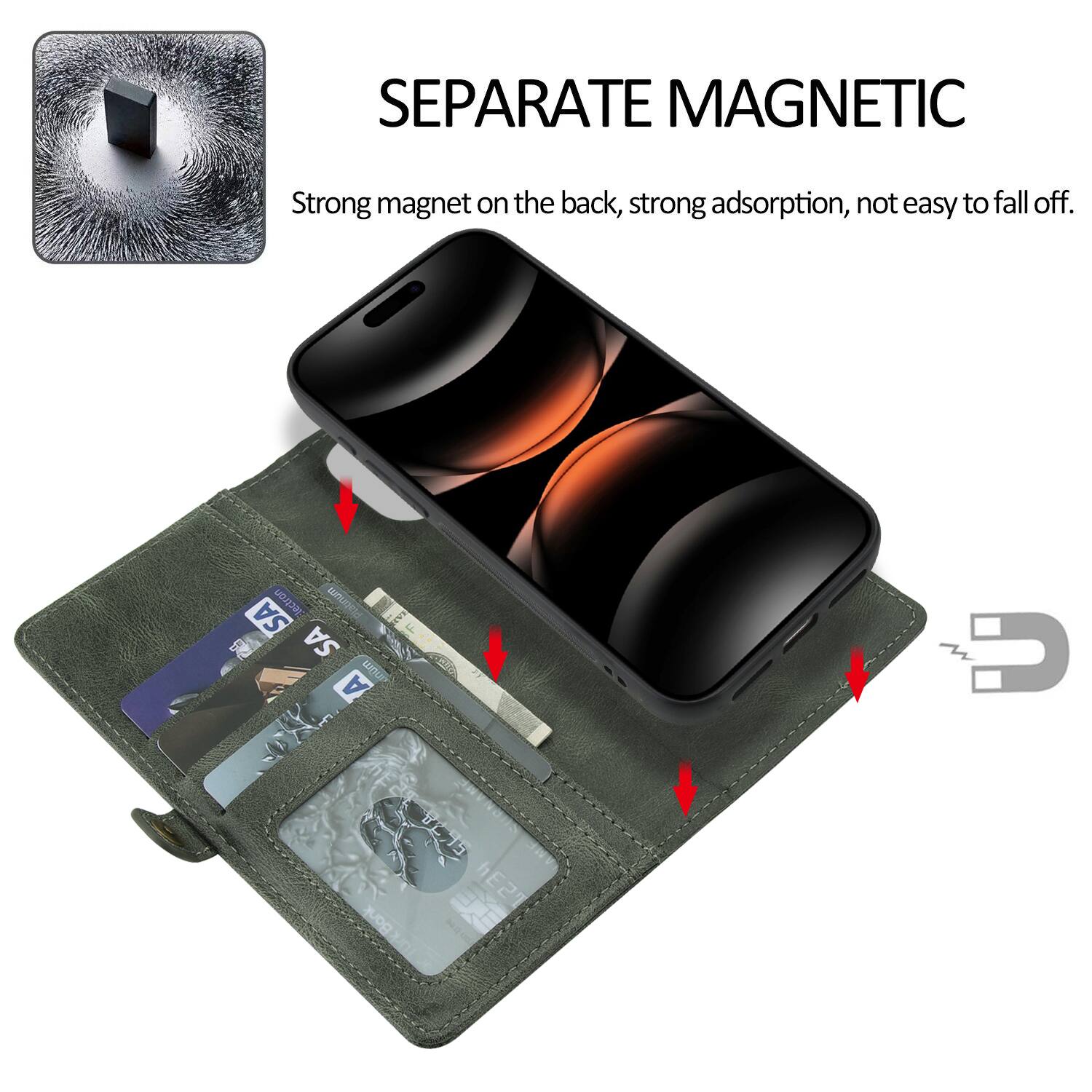 SEPARATE MAGNETIC  
Strong magnet on the back, strong adsorption, not easy to fall off.
