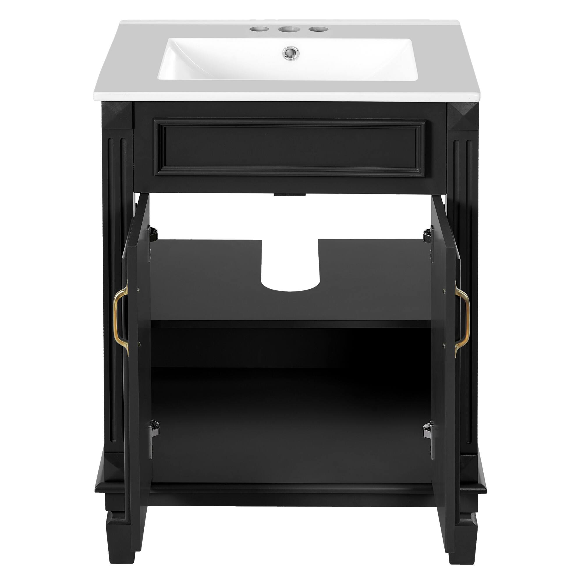 Alt View 7. ELEMENT ACE - Modern Bathroom Vanity with Ceramic Sink and Soft-Closing Doors, Solid Wood Frame Storage Cabinet - Black.