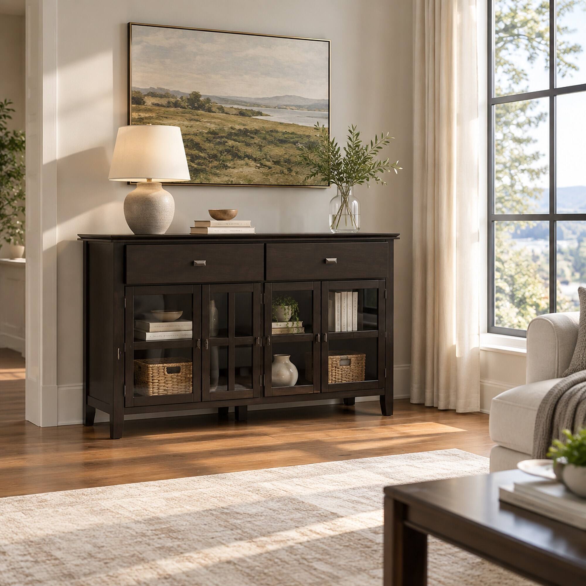 RYHNUYNE Freestanding Artisan Solid Wood 4 Door Sideboard Buffet ...
