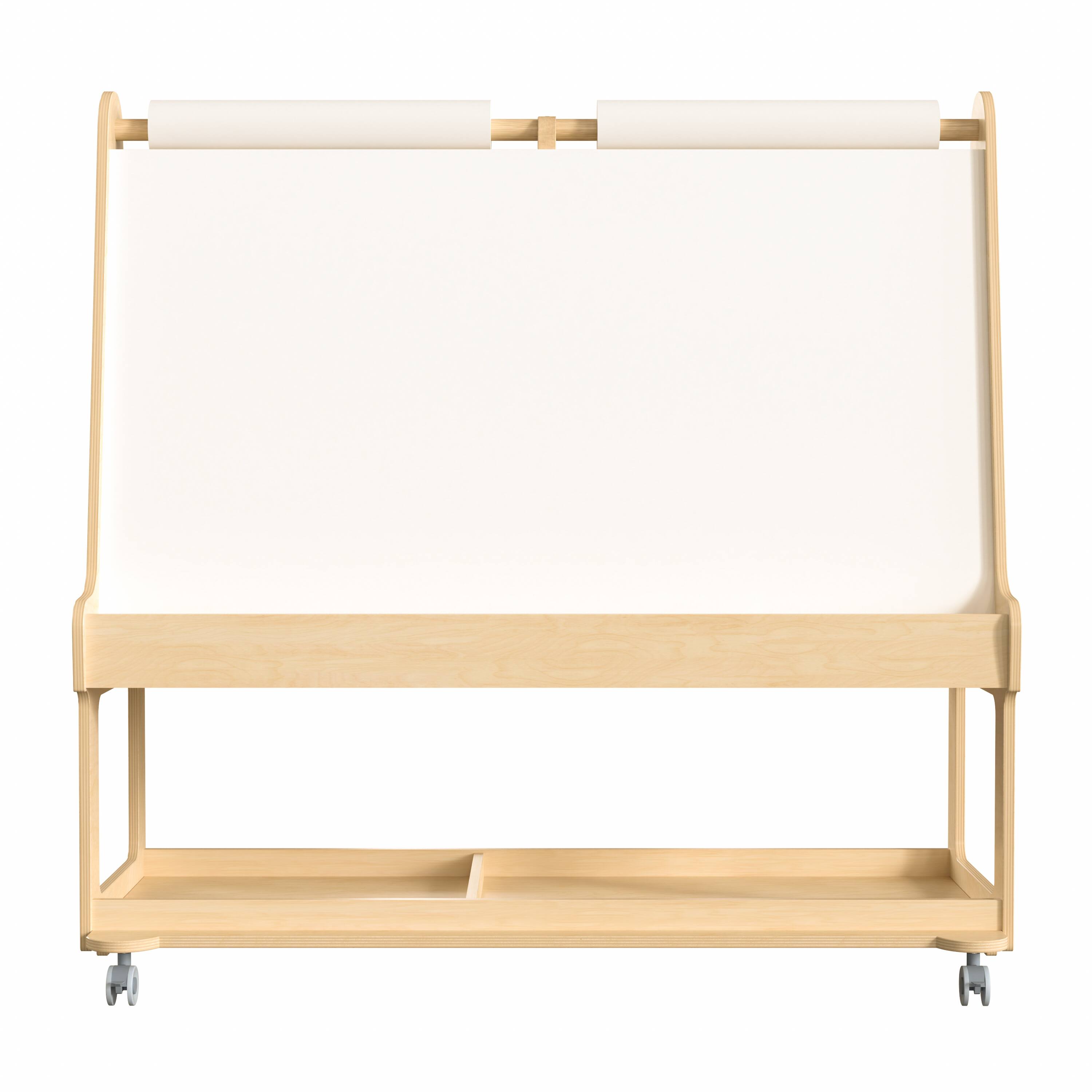 Angle. Flash Furniture - Bright Beginnings Commercial Wooden Mobile Dual Sided 4 Person Art Station with Locking Caster Wheels and Bottom Shelf S - Natural.