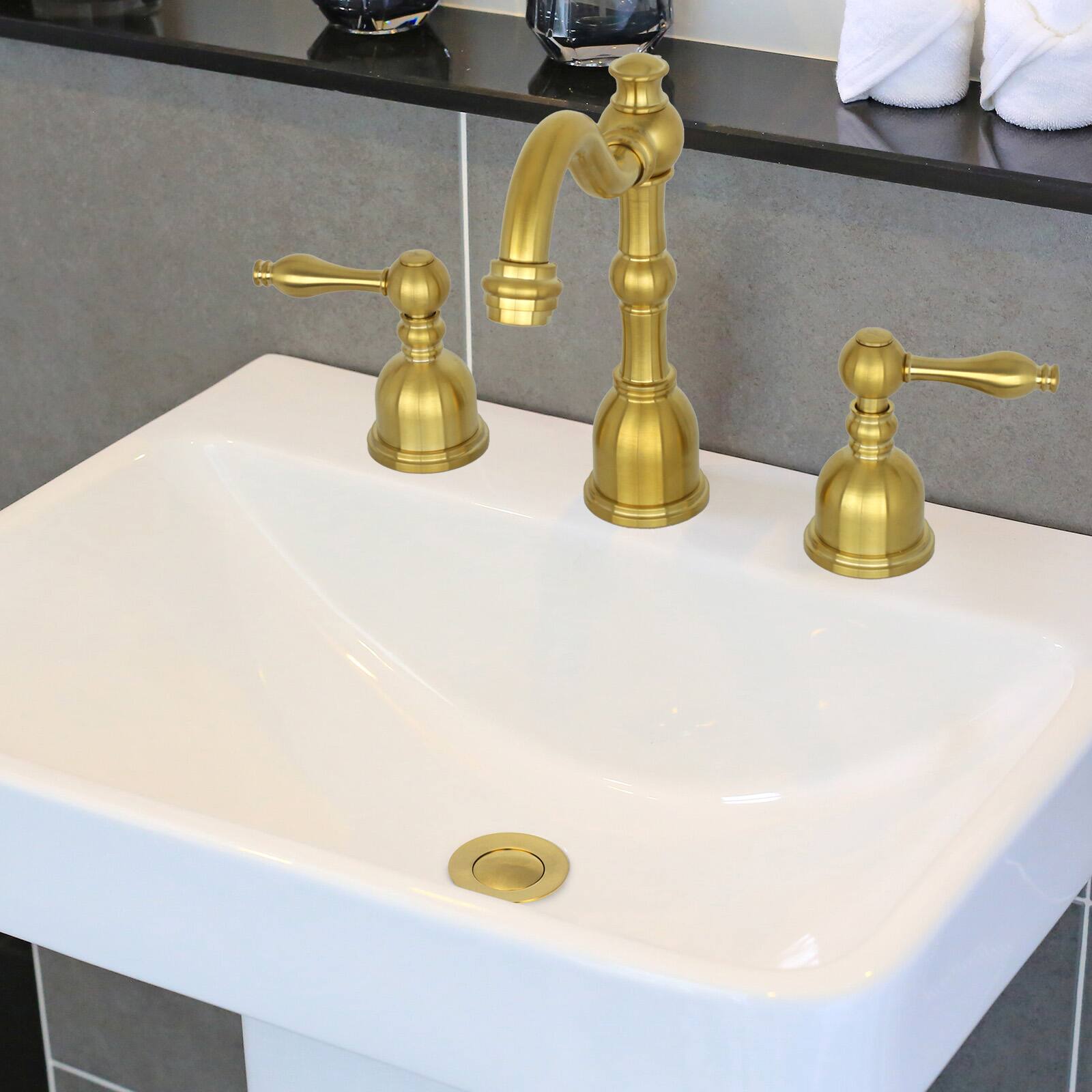 Alt View 2. Akicon - Akicon Pop-Up Bathroom Sink Drain Stopper With Overflow in Brushed Gold - Brushed Gold.