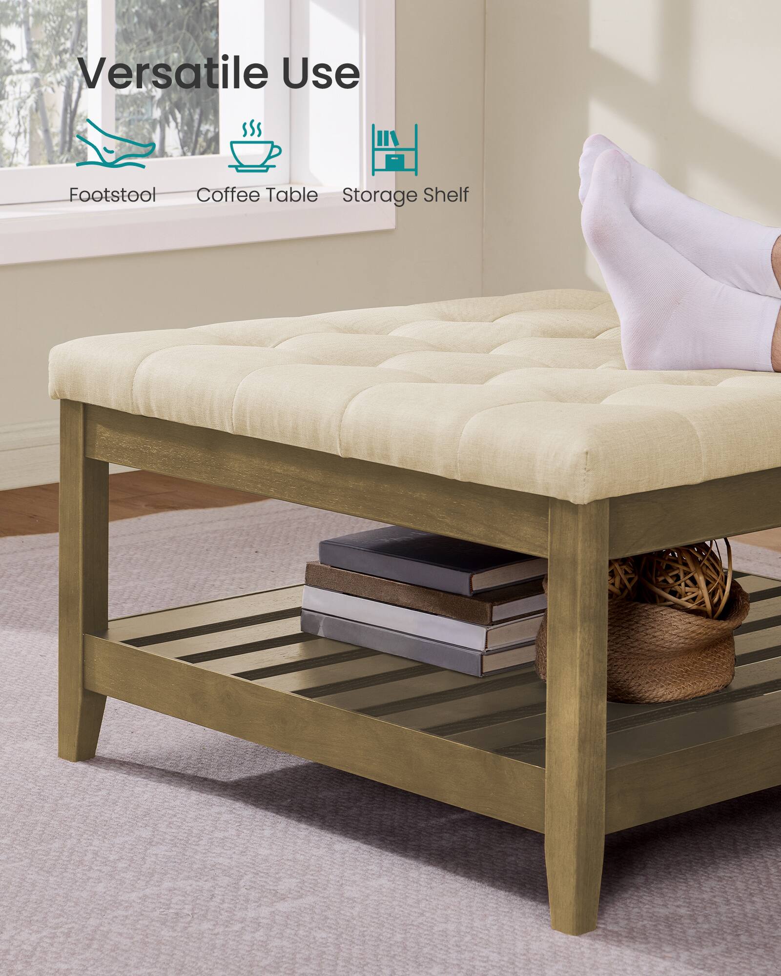 Versatile Use  
Footstool  
Coffee Table  
Storage Shelf