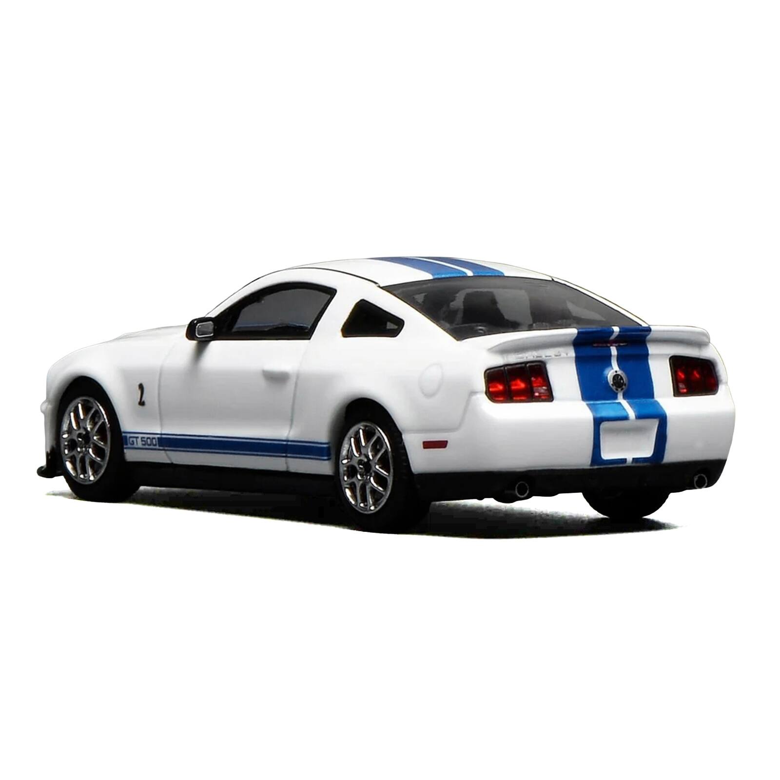 Alt View 1. MotorHelix - 2007 Ford Mustang Shelby GT500 Performance White with Blue Stripes 1/64 Diecast Model Car by MotorHelix & Greenlight.