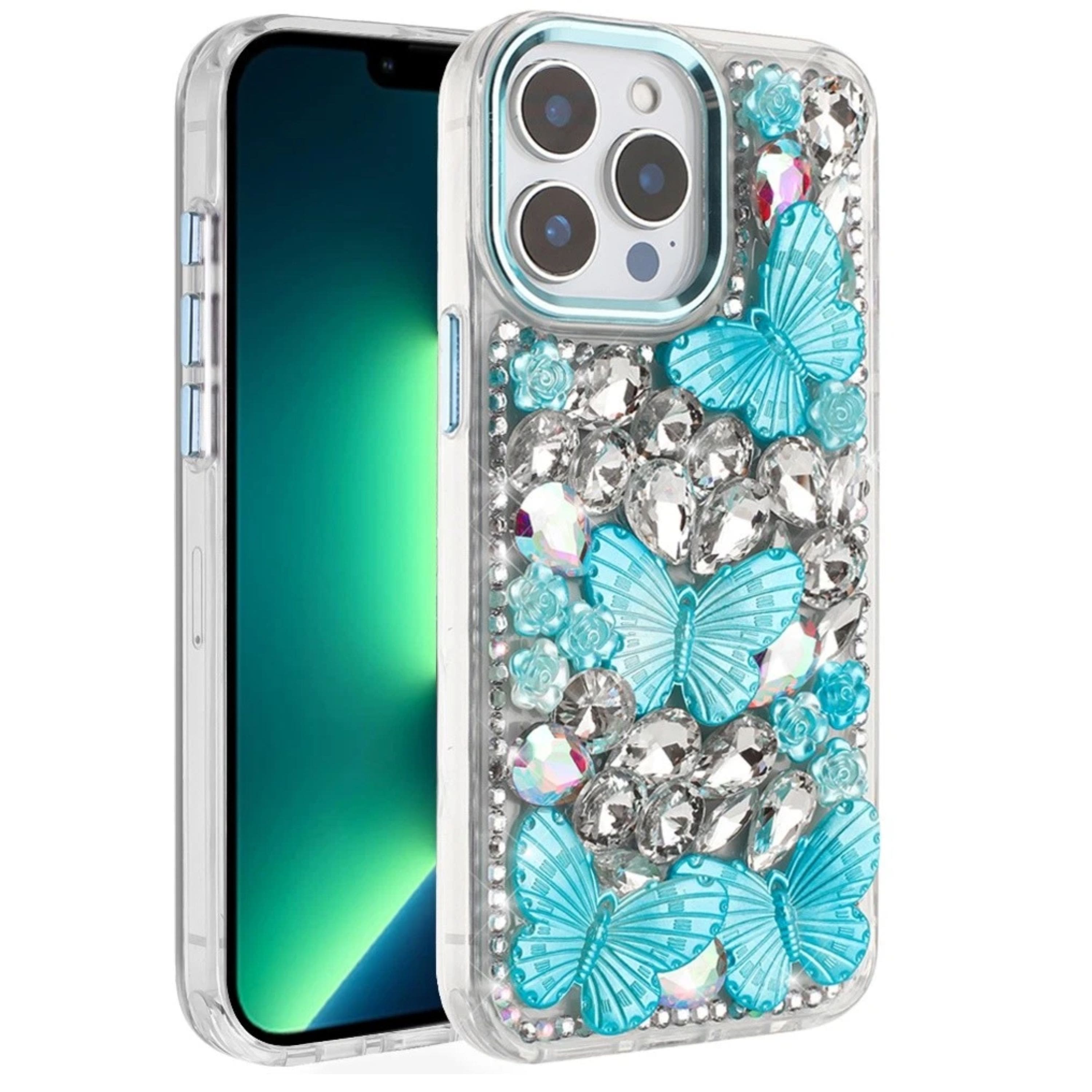 Kitcheniva - Shimmering Large Butterfly Crystal Bling Case For iPhone 13 Pro Max - Blue price history on PriceWatchPro