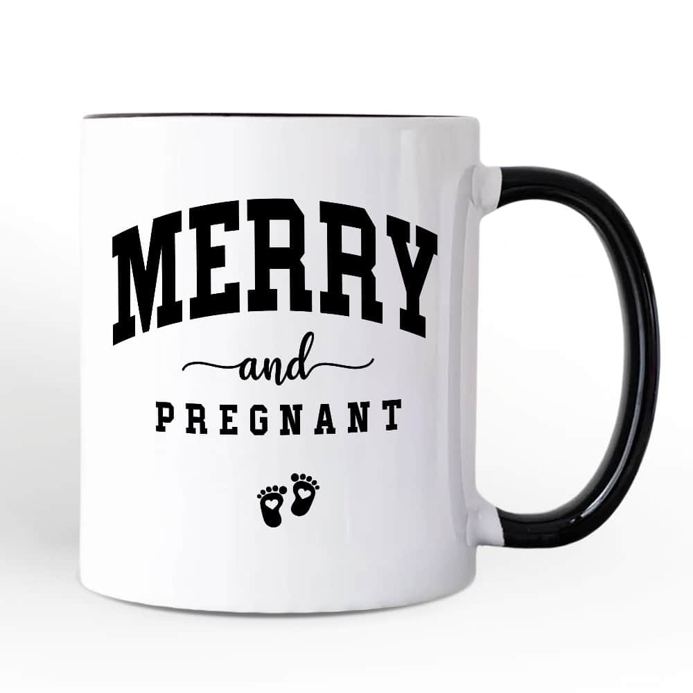 OrnamentallyYou - Merry and Pregnant Mug, Baby Announcement Christmas Gift - White
