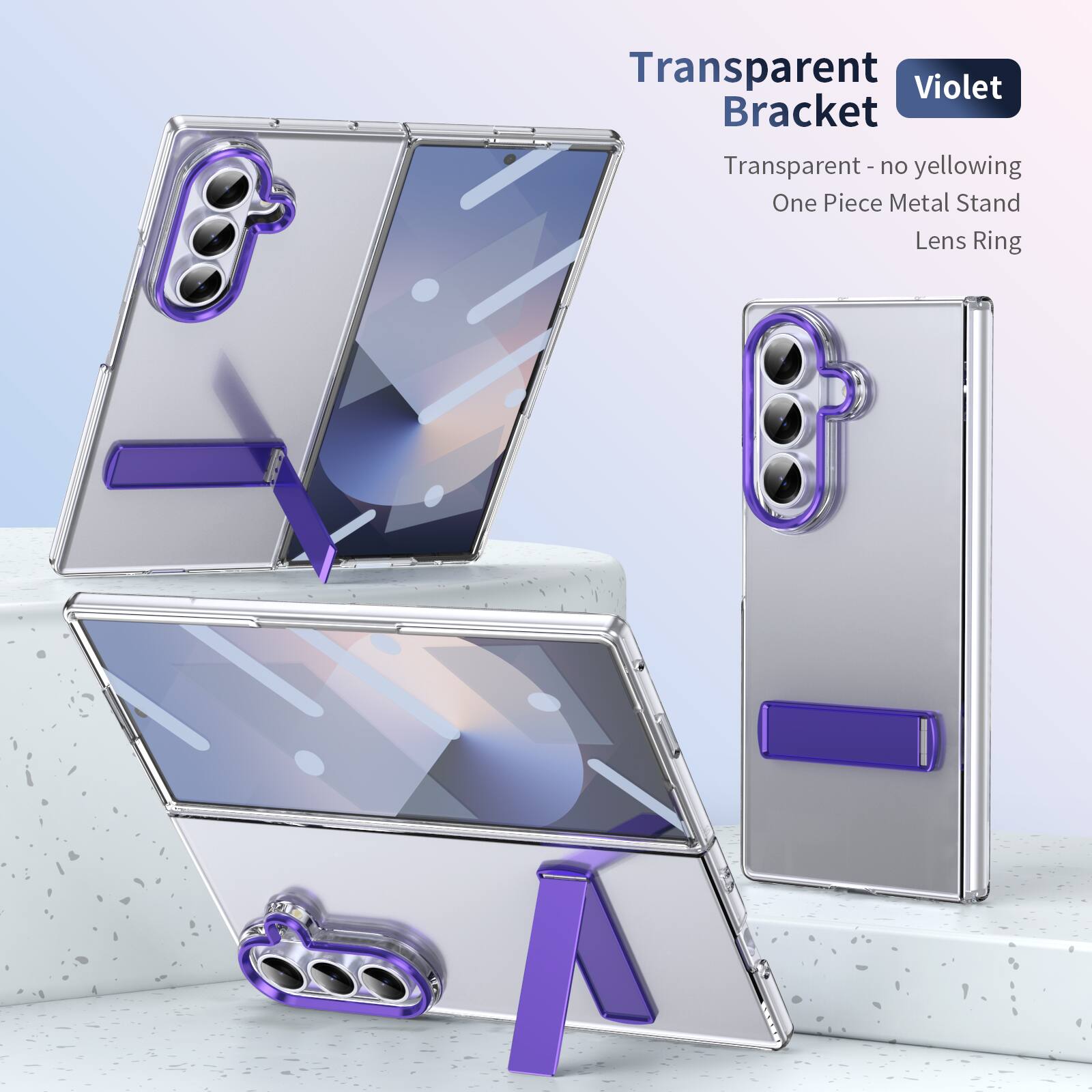 Transparent Violet Bracket  
Transparent - no yellowing  
One Piece Metal Stand  
Lens Ring