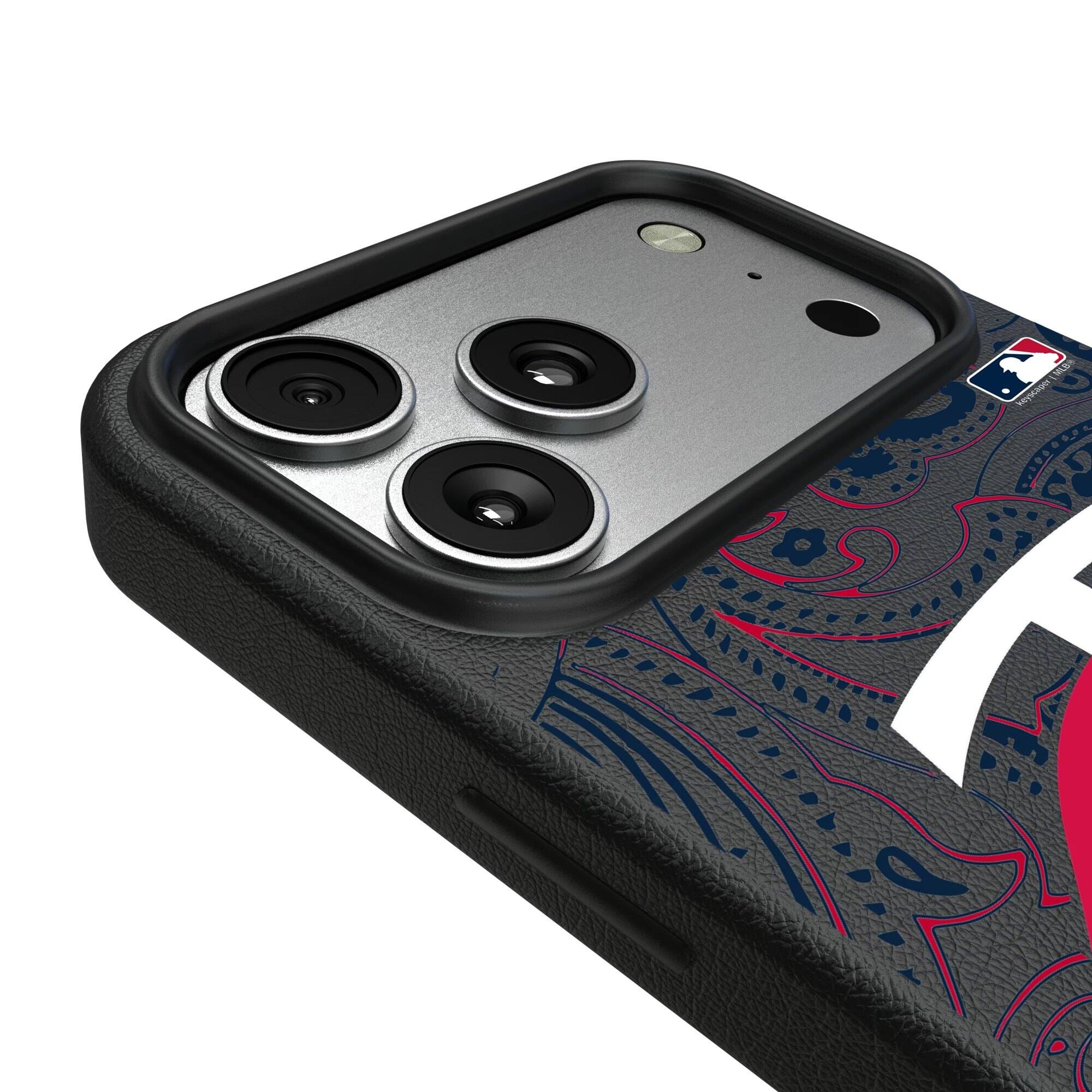 Alt View 2. Keyscaper - Paisley iPhone Magnetic Bump Case - 15 Plus - Black.