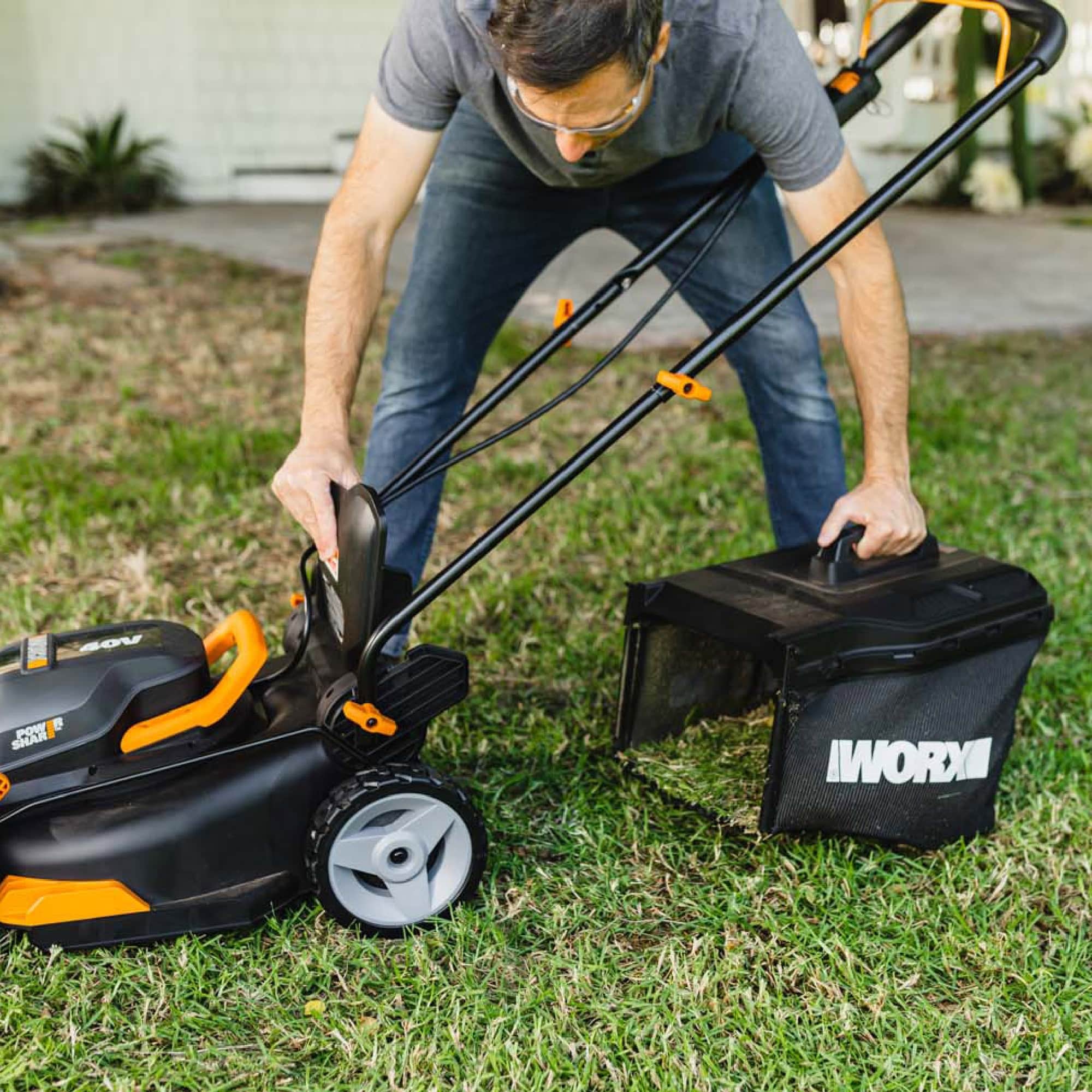 Alt View 16. WORX - WG743 40V 17" Walk Behind Lawn Mower with Grass Collection Bag and Mulcher (2 x 4.0 Ah Batteries and 1 x Charger) - Black.