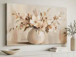 FC Design - Large Canvas 24x36" Ready-to-Hang 24x36" Neutral Floral Vase Art Painting Home Wall Décor - MultiColor
