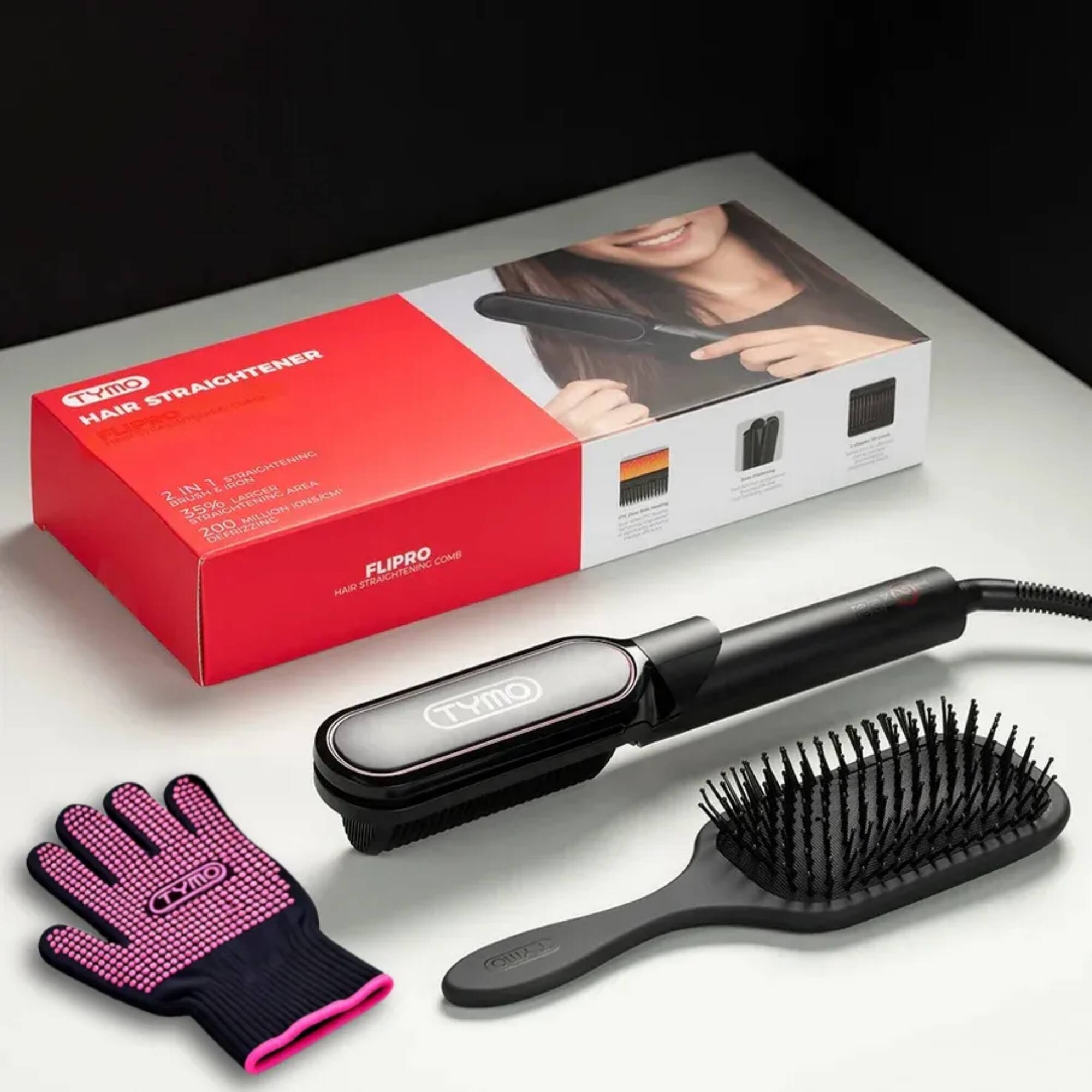 TYMO HAIR STRAIGHTENER  
2 IN 1 STRAIGHTENING & STYLING  
35% LARGER HEATING AREA  
200 MILLION IONS  
DEFRTZZINC  
DEEW FLIPRO  
TYMO  
TYMO  
OWP