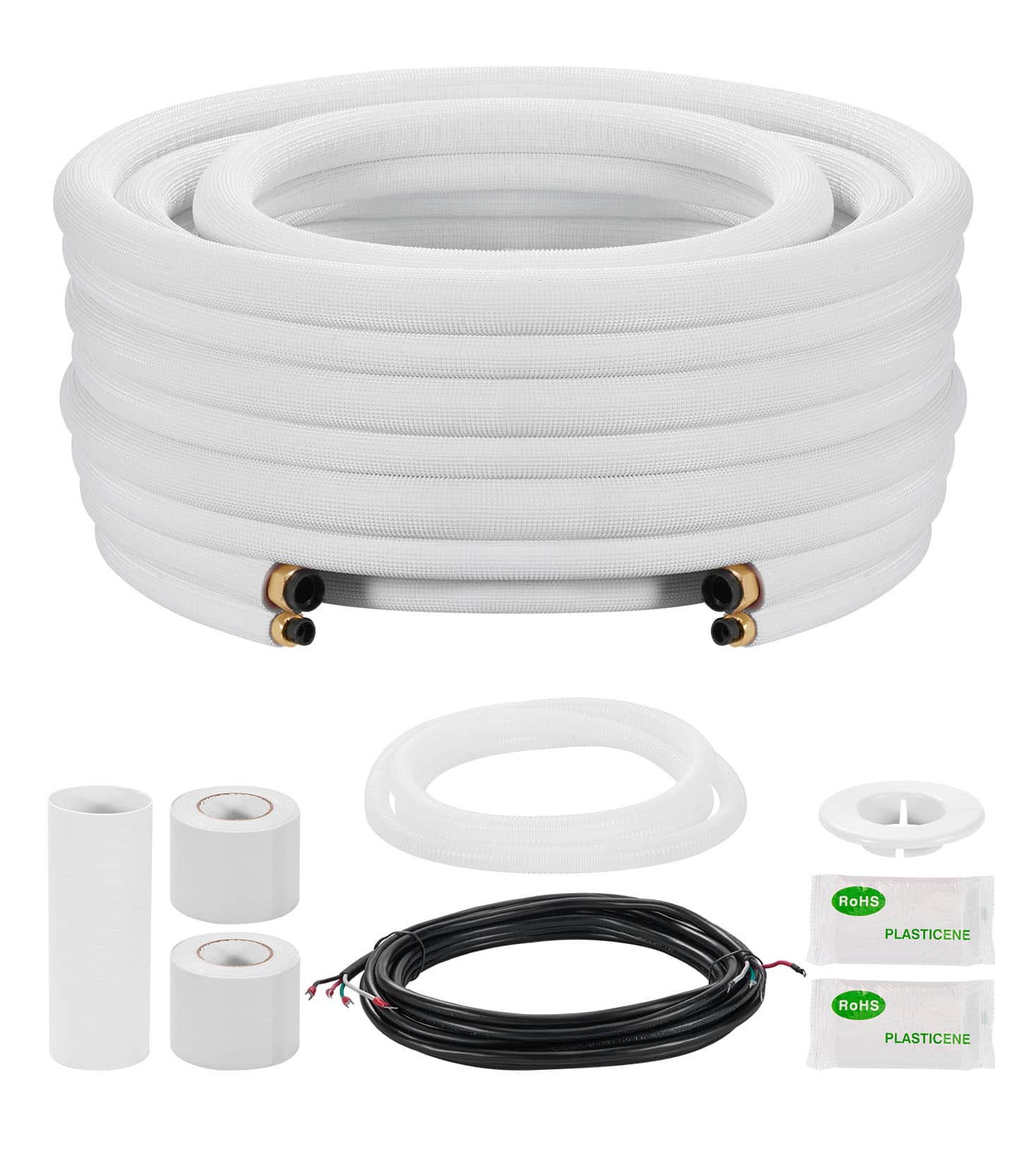 VEVOR - 25ft Mini Split Line Set, 3/8” & 5/8” OD AC Copper Tubing Pipe, 3/8 PE Thickened Insulated Coil with Flared Nuts - White