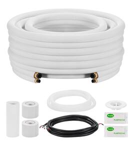 VEVOR - 25ft Mini Split Line Set, 3/8” & 5/8” OD AC Copper Tubing Pipe, 3/8 PE Thickened Insulated Coil with Flared Nuts - White