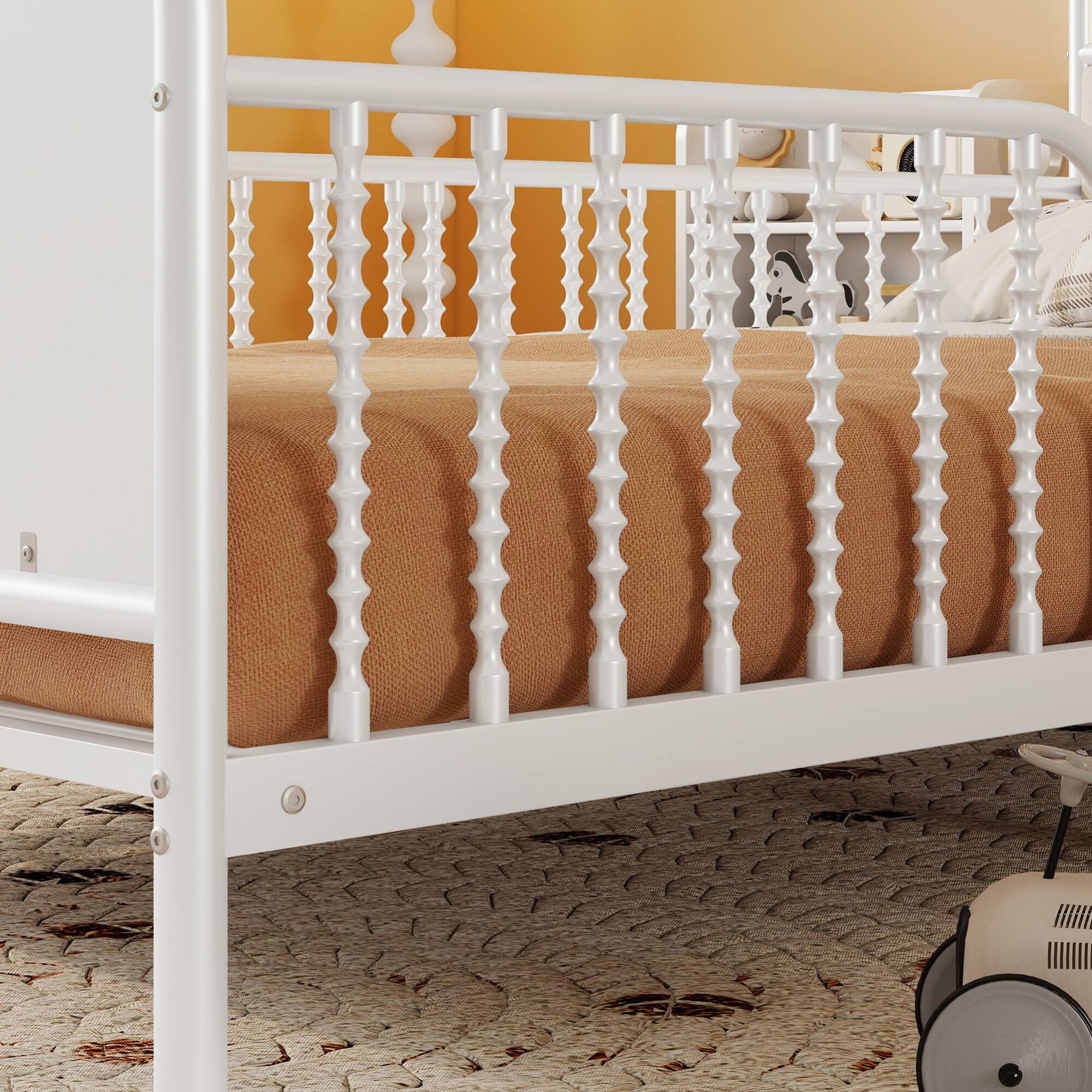 Alt View 1. GOODSILO - Twin Size Metal Platform Bed Frame with LED Lights and Pull-Out Storage Shelves for Kids - White.