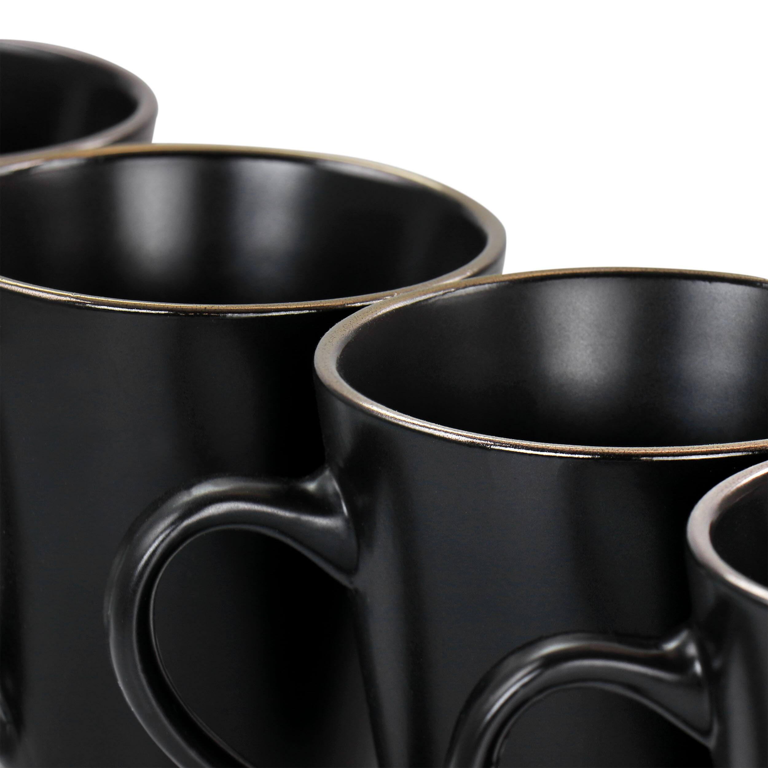 Alt View 2. Elama - Elama Paul 6 Piece Stoneware Mug Set in Matte Black with Gold Rim - Black.