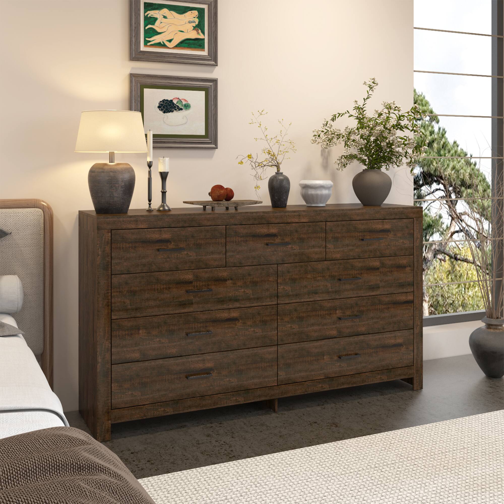 Alt View 4. Famapy - Famapy Horizontal Dresser - Minimalist Modern 9-Drawers Cabinet for Home Storage - Brown.