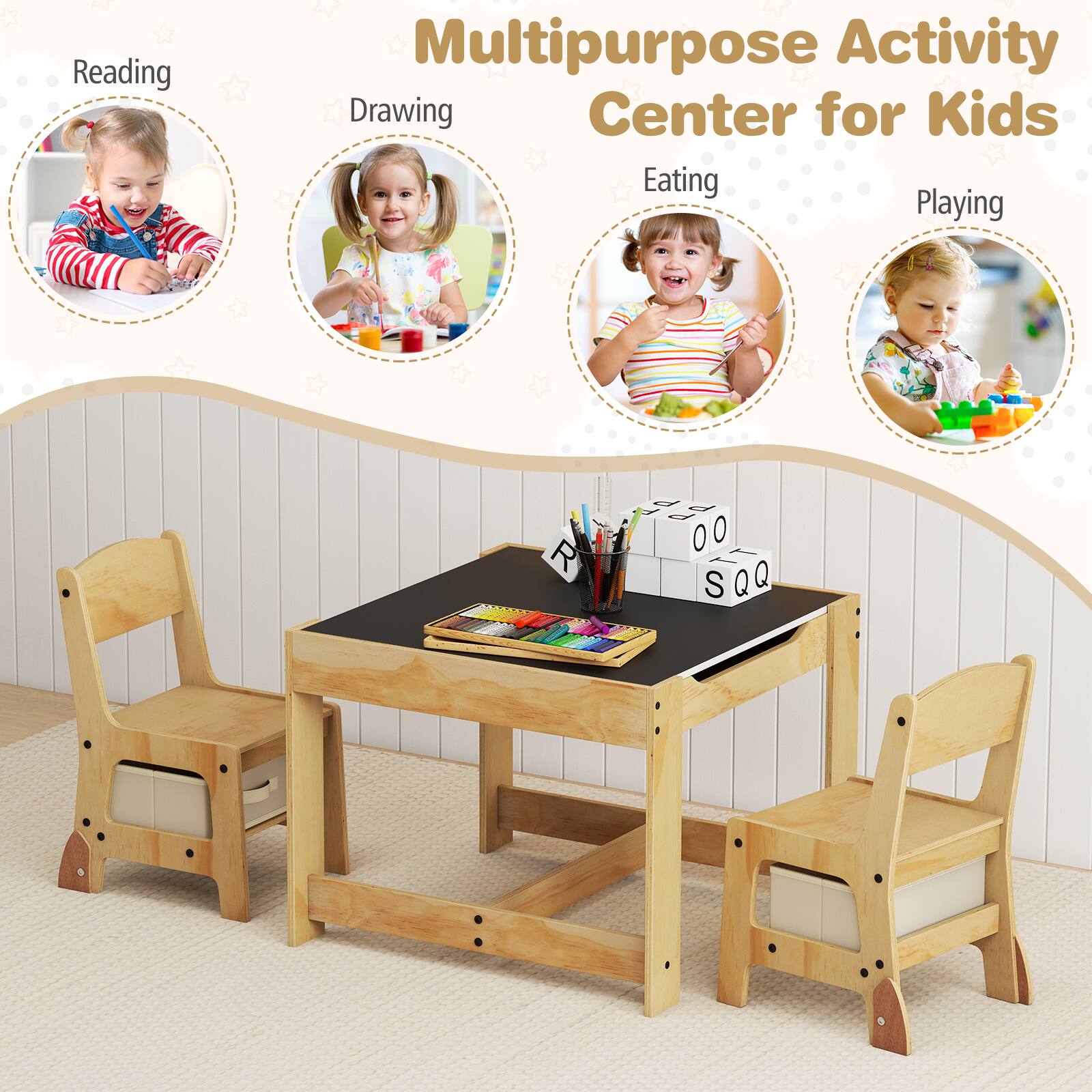 Multipurpose Activity Center for Kids

- Reading
- Drawing
- Eating
- Playing

R 00 SQQ