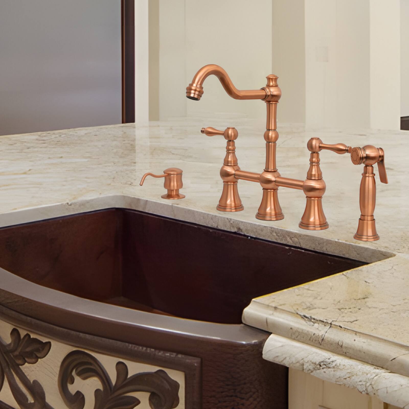 Alt View 5. Akicon - Akicon Built-in Brass Soap Dispenser for Kitchen Sink Refill from Top with 17 oz. Bottle in Copper - Copper.