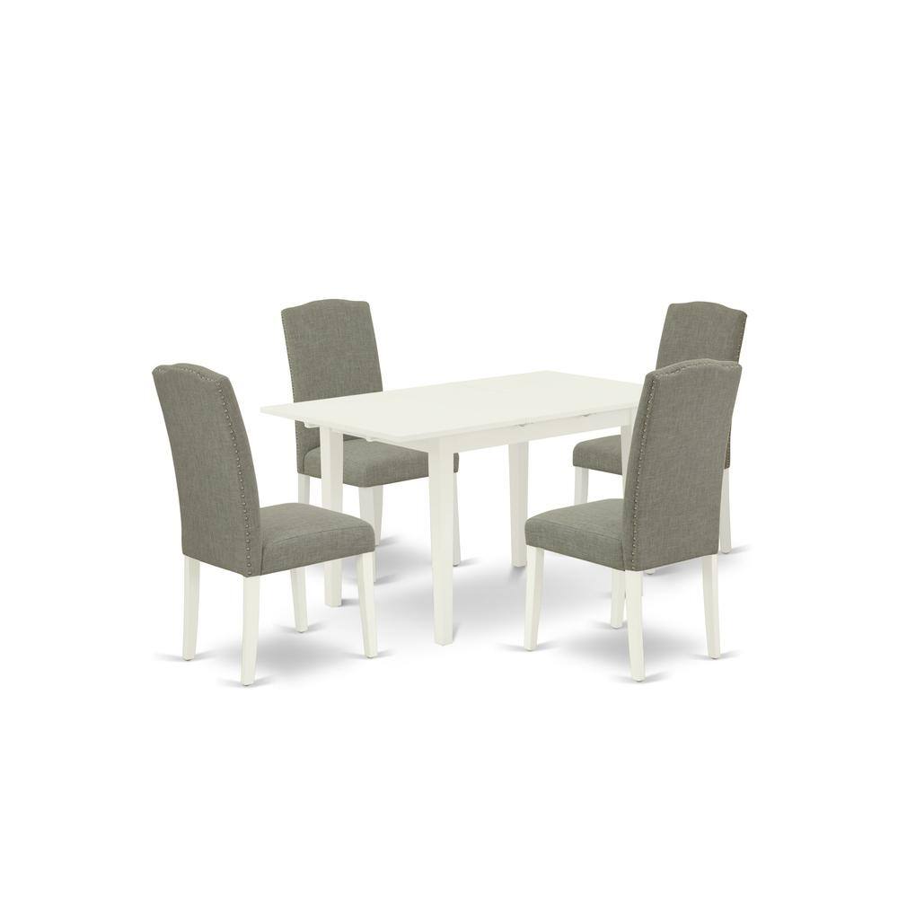 Front. East West Furniture - Dining Table- Parson Chairs - Brown.
