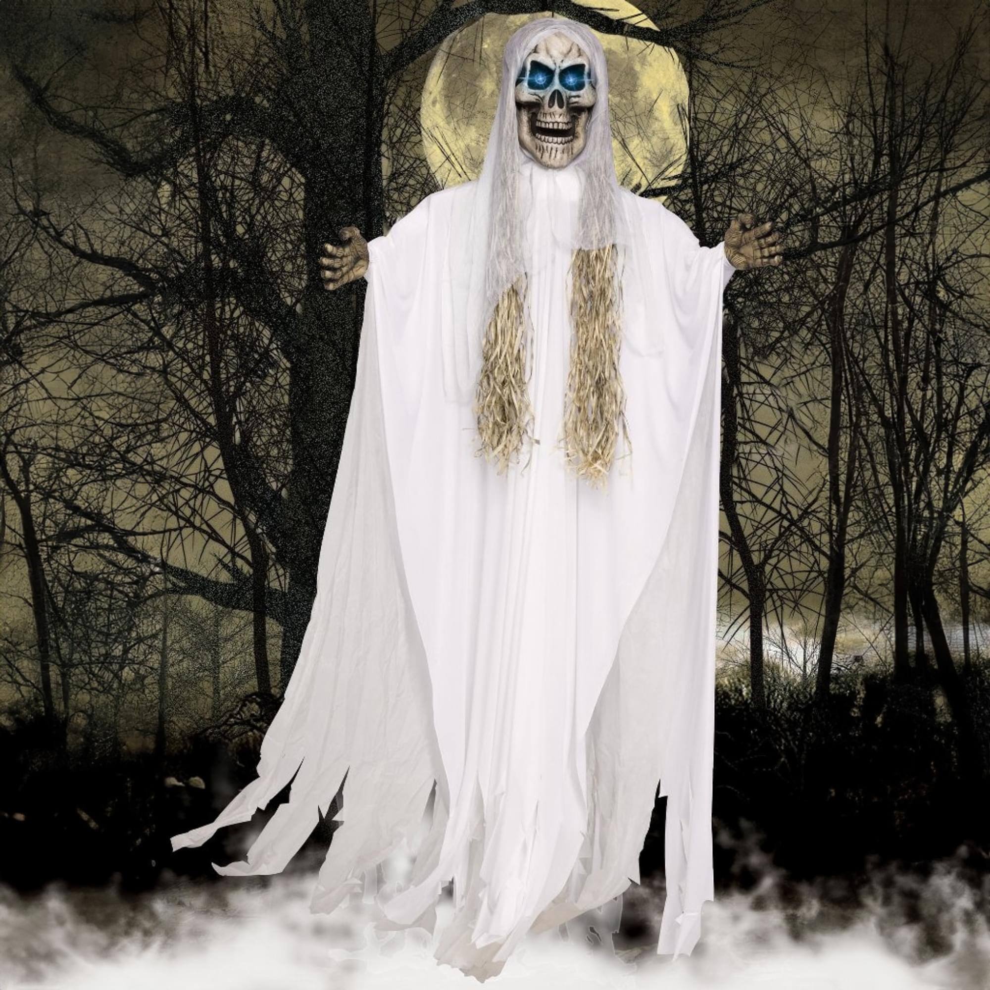 Alt View 10. Funworld - Light-Up 10ft Hanging Skull Reaper Yard Décor - White.