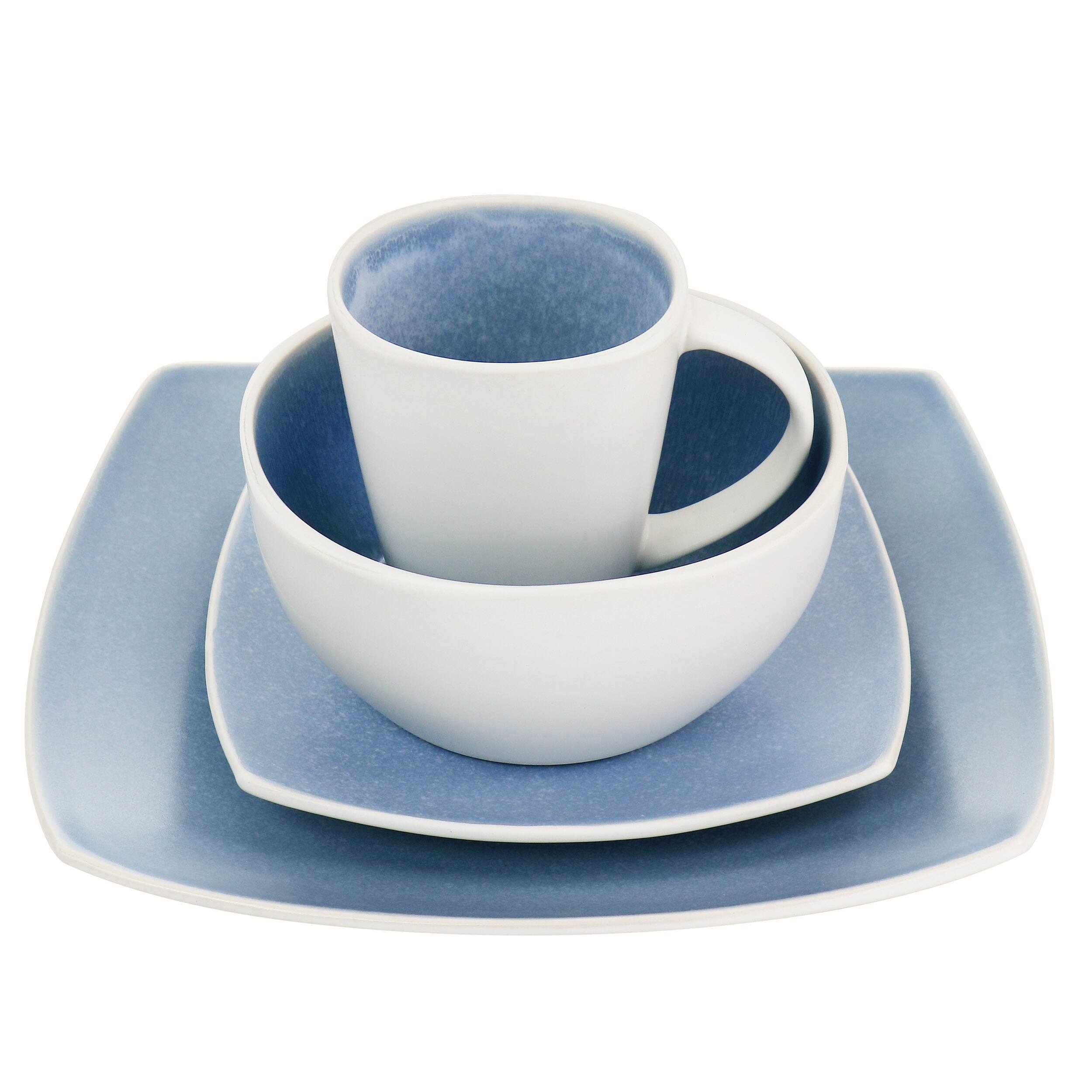 Alt View 2. Gibson - Gibson Elite 16 Piece Soho Lounge Reactive Glaze Stoneware Dinnerware Set in Light Blue - Light Blue.