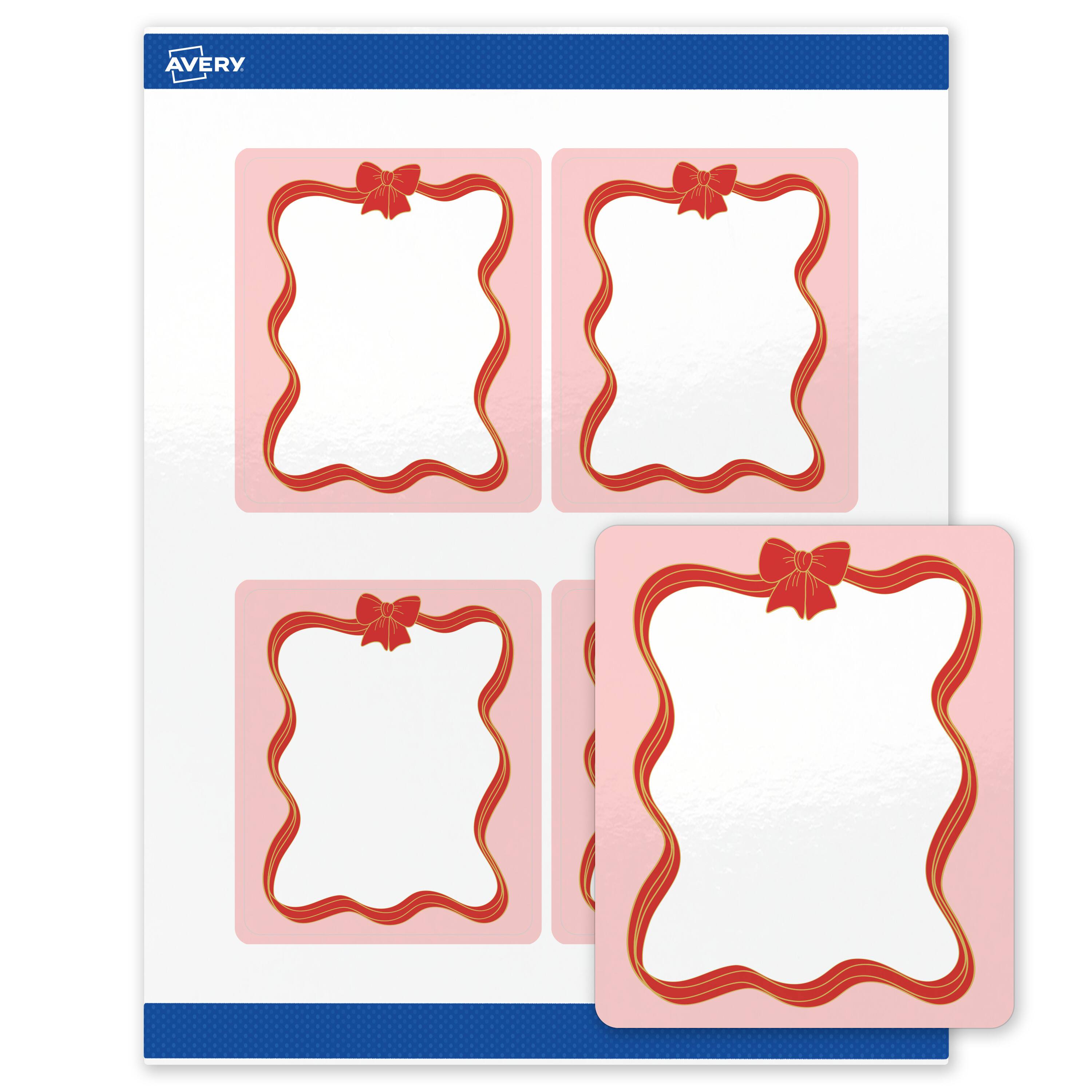 Front. Avery - Avery® Labels, 4" x 3-1/3", Gold-Pink Bow, Glossy, 40ct - White.