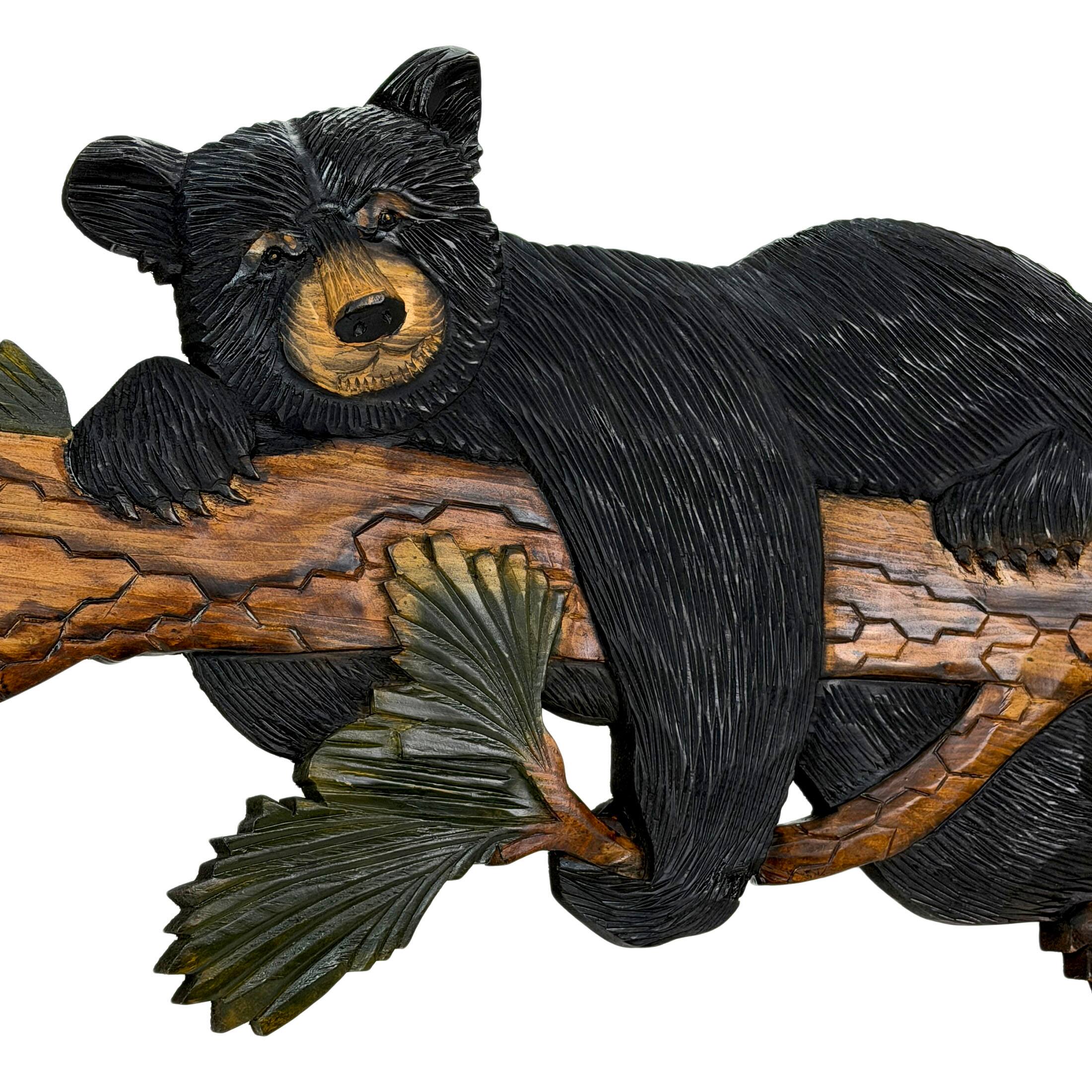 Alt View 8. Zeckos - Bear on Branch Wood Wall Sculpture 31in Rustic Lodge Cabin Wall Art - Brown.