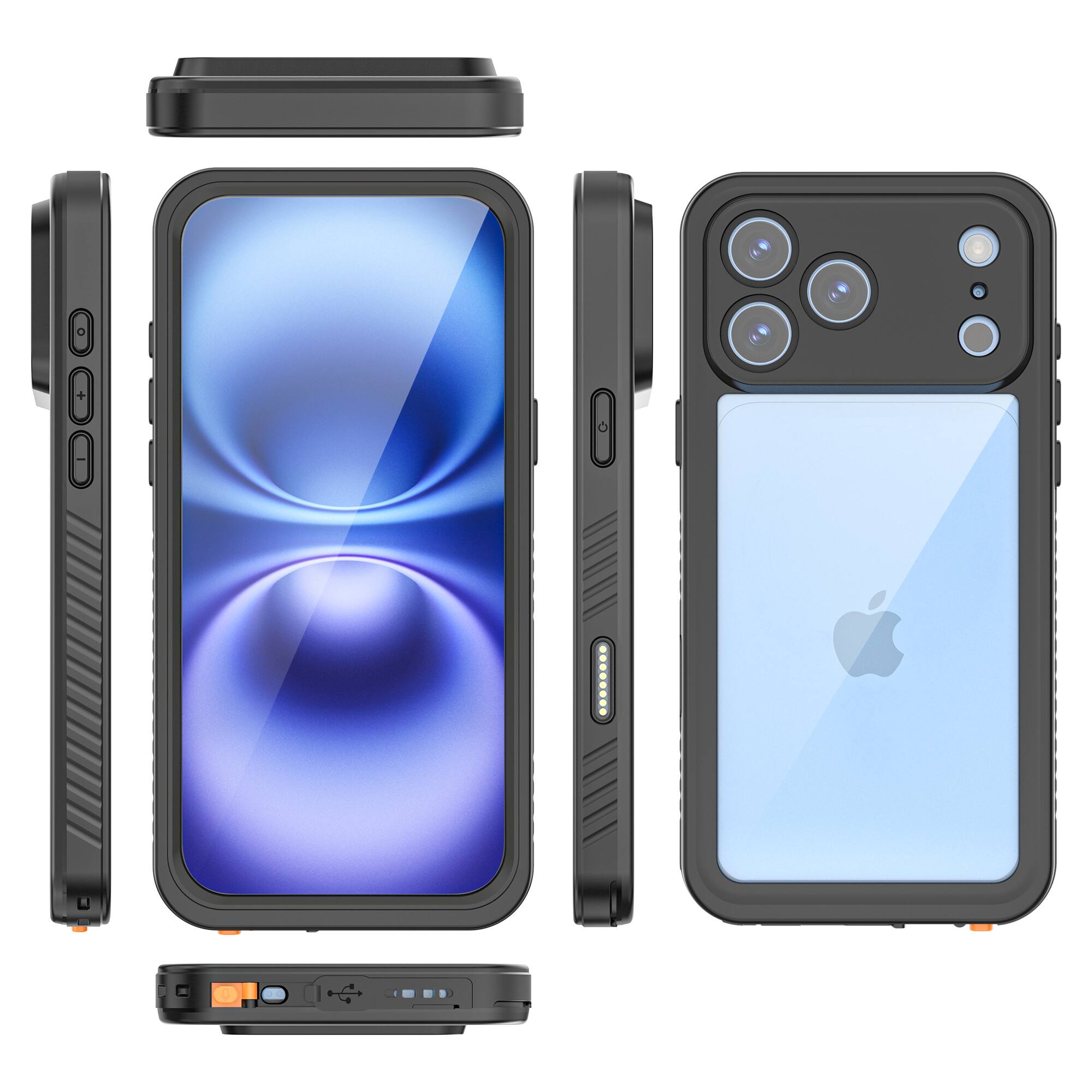 Alt View 4. Dteck - Waterproof Rugged Case for iPhone 18 Pro Max ,Built-in Screen Protector 360° Full-Body Protection Shockproof Cover - Black.