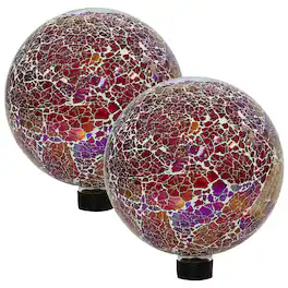 Sunnydaze - Crackled Glass Mosaic Gazing Globe - 10 in - 2pk - Pearl Pink