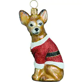Joy to the World Collectibles - Joy to the World Chihuahua Santa Paws Polish Glass Christmas Ornament - Tan