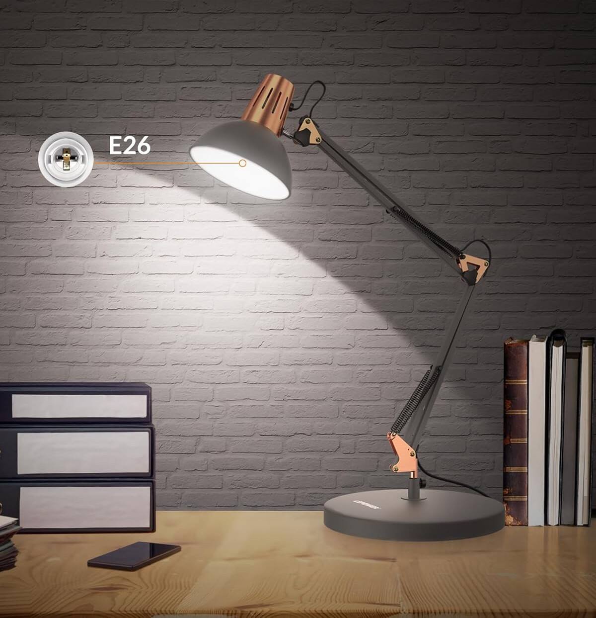 Alt View 1. FINEAK - Adjustable Metal Desk Lamp with Clamp-Eye-Caring Reading & Office Light - Sand Black.
