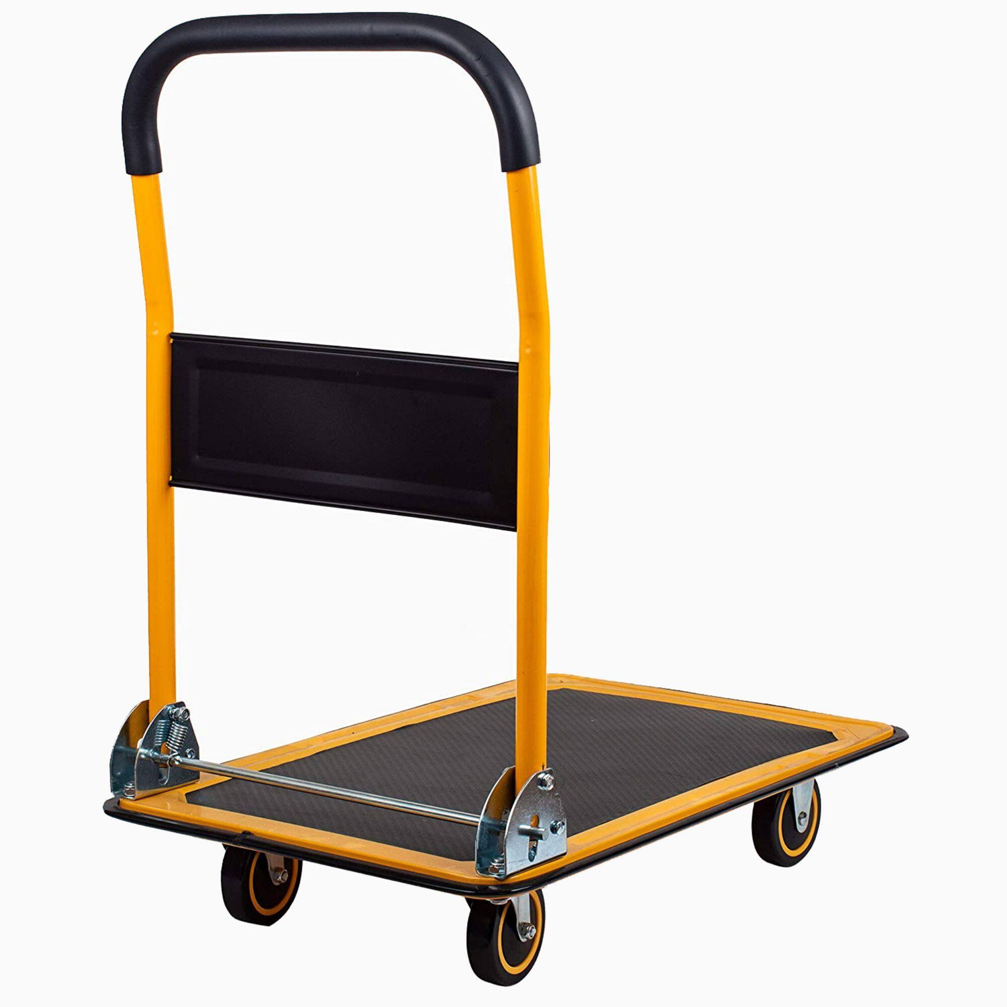 Angle. LOVMOR - 660-Lb Capacity Foldable Platform Truck Hand Cart with Wheels - Yellow.