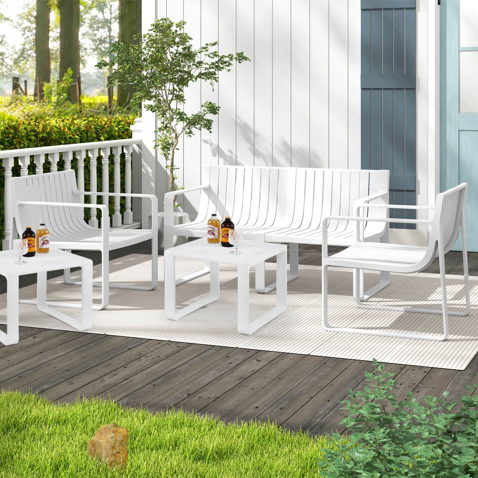 Alt View 5. Costway - Costway 5 PCS Patio Furniture Set with 1 Loveseat 2 Patio Chairs & 2 Side Tables - White.