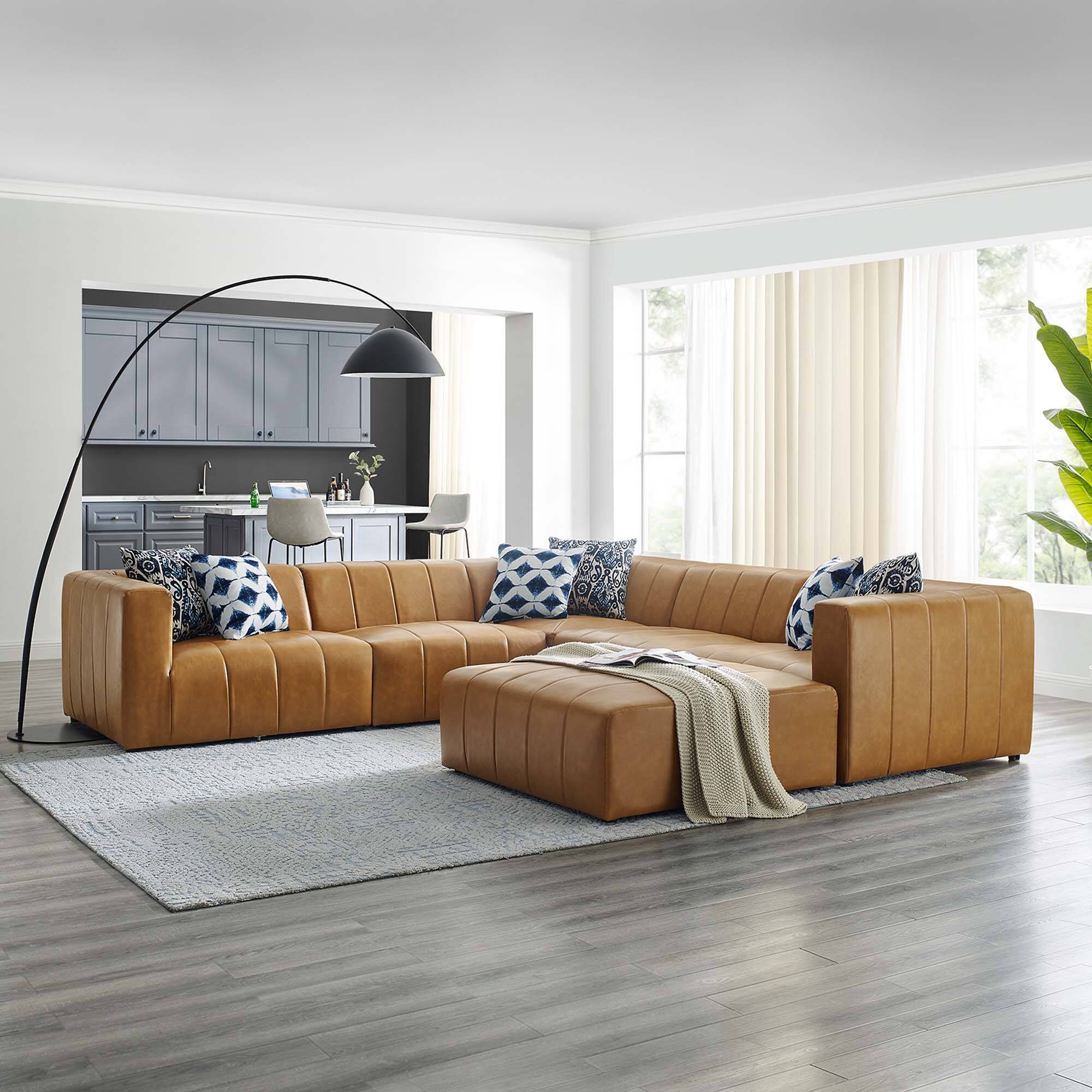 Alt View 10. Modway - Bartlett 6-Piece Vegan Leather Sectional Sofa by Modway - Brown.