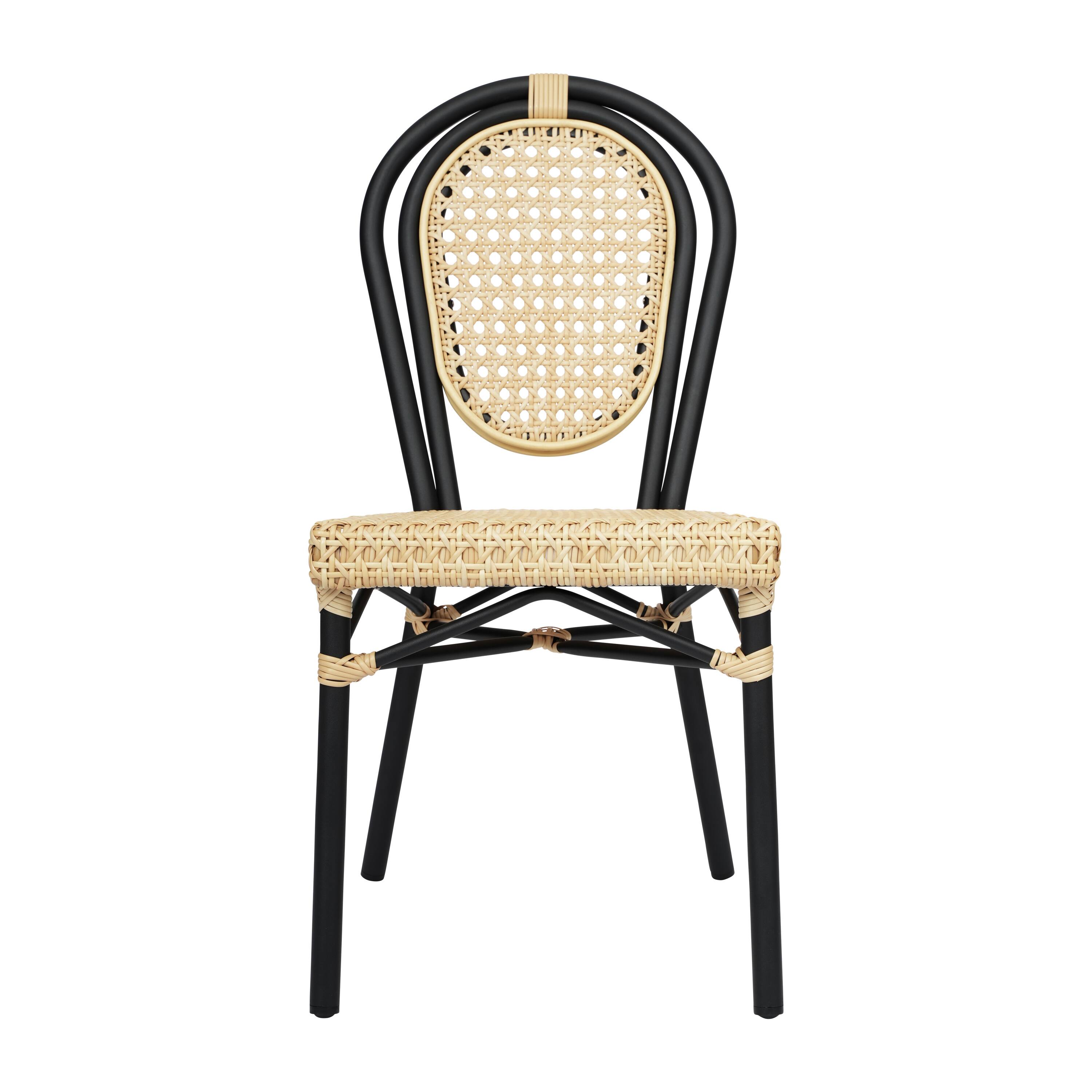 Alt View 9. Emma + Oliver - Reims Set of Two Indoor/Outdoor Stacking Thonet Bistro Style Chairs with PE Cane Rattan Seat and Metal Frame - Natural/Black Frame.