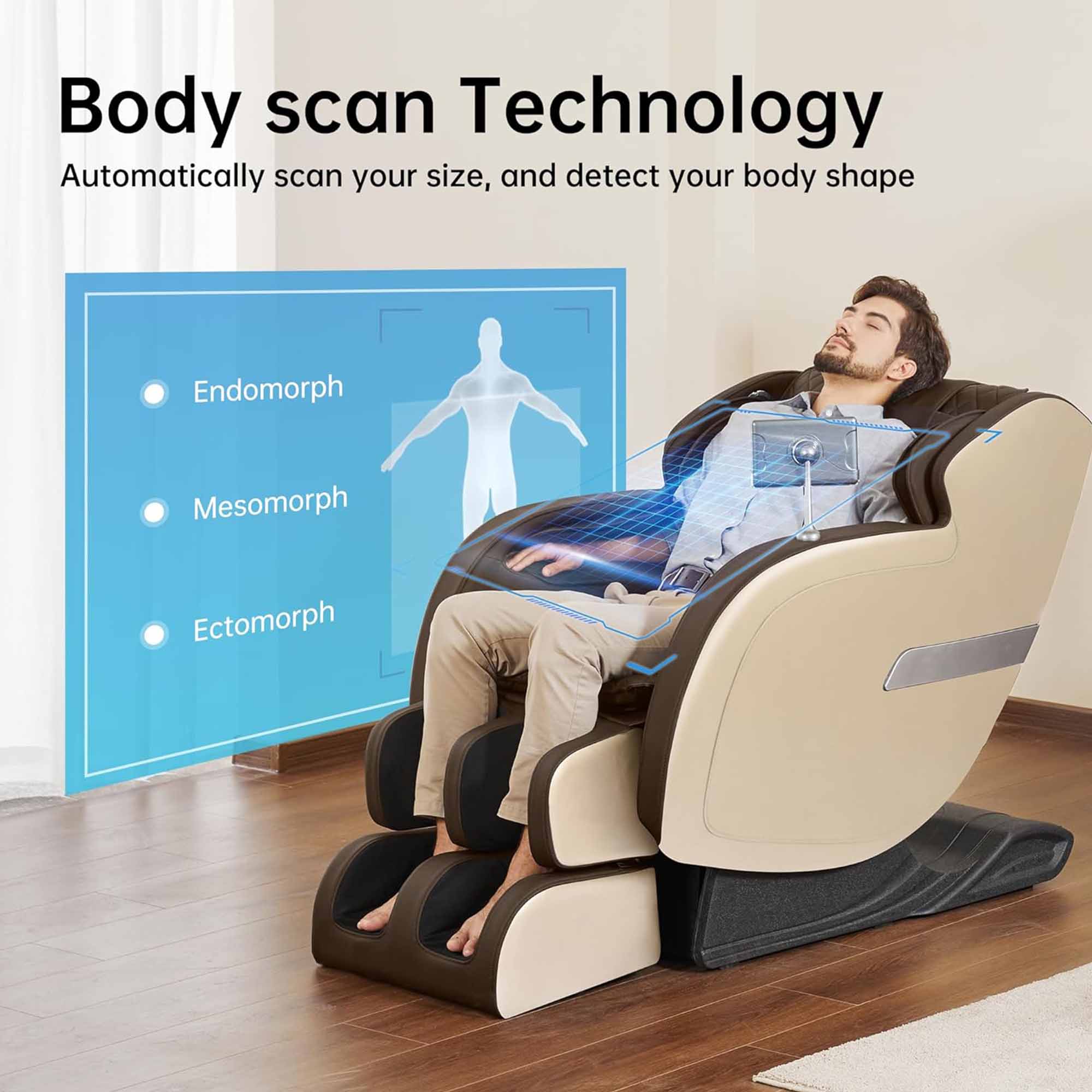 Body scan Technology  
Automatically scan your size, and detect your body shape  

- Endomorph  
- Mesomorph  
- Ectomorph