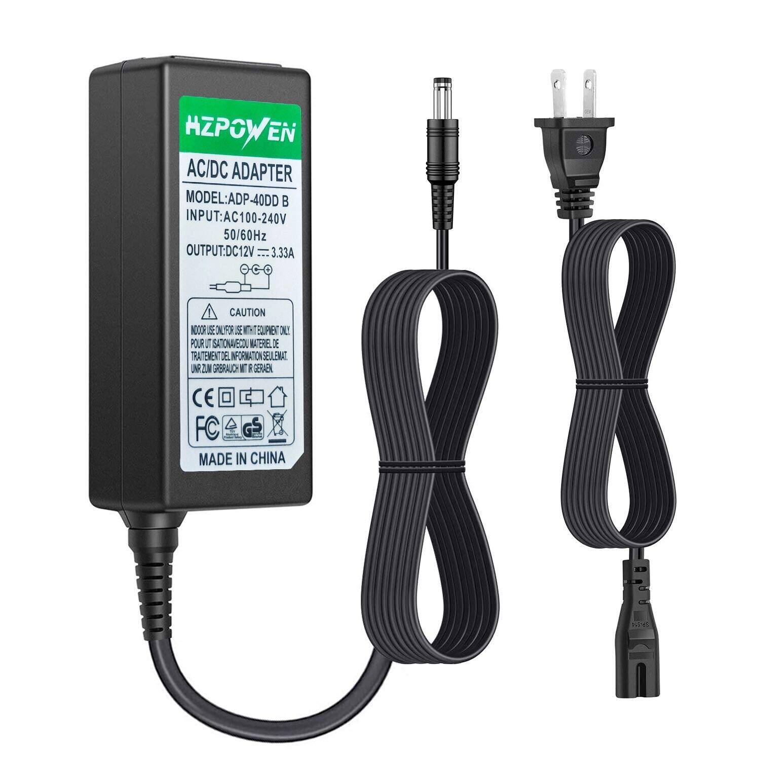 HZPOWER AC/DC ADAPTER  
MODEL: ADP-40DD B  
INPUT: AC100-240V 50/60Hz  
OUTPUT: DC12V 3.33A  

CAUTION  
DO NOT USE FOR ANY OTHER EQUIPMENT ONLY  
POUR L'UTILISATION EXCLUSIVE DE L'ÉQUIPEMENT  
TRAITEMENT DE L'INFORMATION SEULEMENT  
UNIK ZUM GEBRAUCH MIT GESCHALTEN  

MADE IN CHINA