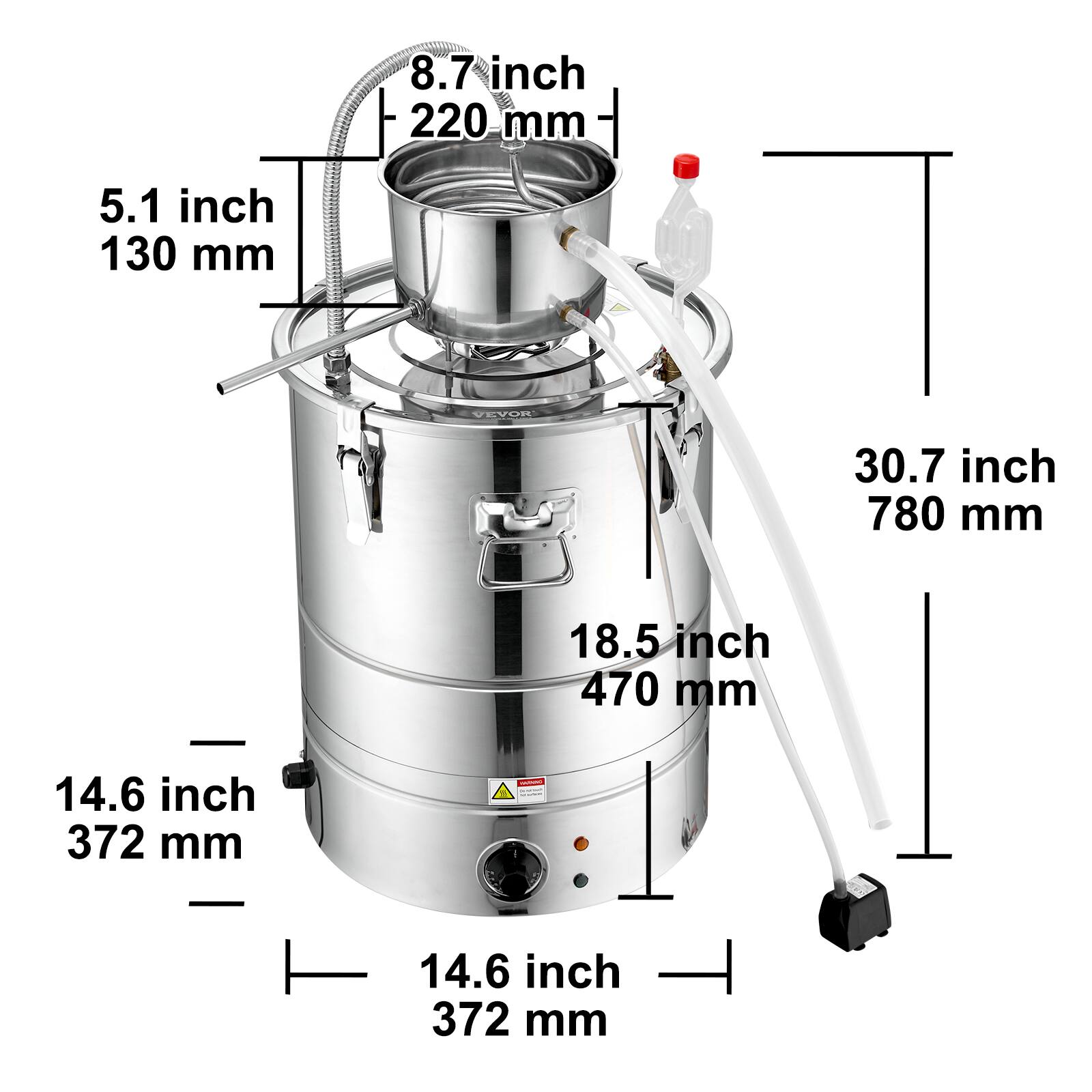 8.7 inch 220 mm  
5.1 inch 130 mm  
VEVOR  
30.7 inch 780 mm  
18.5 inch 470 mm  

14.6 inch 372 mm  
SAPURAL - -  

T 14.6 inch 372 mm