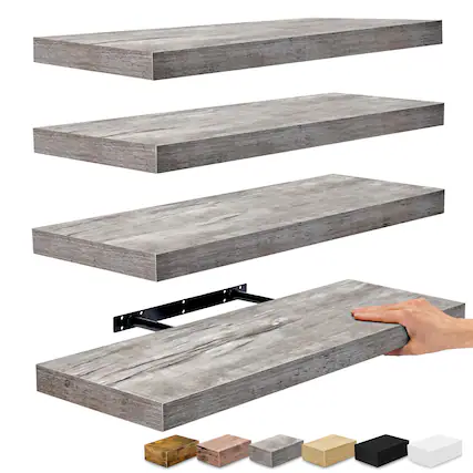 Front. Sorbus - Sorbus 24 x 9 Inch 4 Pack Wall Mounted Floating Wood Shelves - for Bedroom, Kitchen, Living Room, Bathroom - Gray.