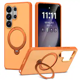 Dteck - Magnetic Case for Samsung Galaxy S26 Ultra with 360° Rotating Ring Stand, Military-Grade Shockproof Protective Cover - Orange